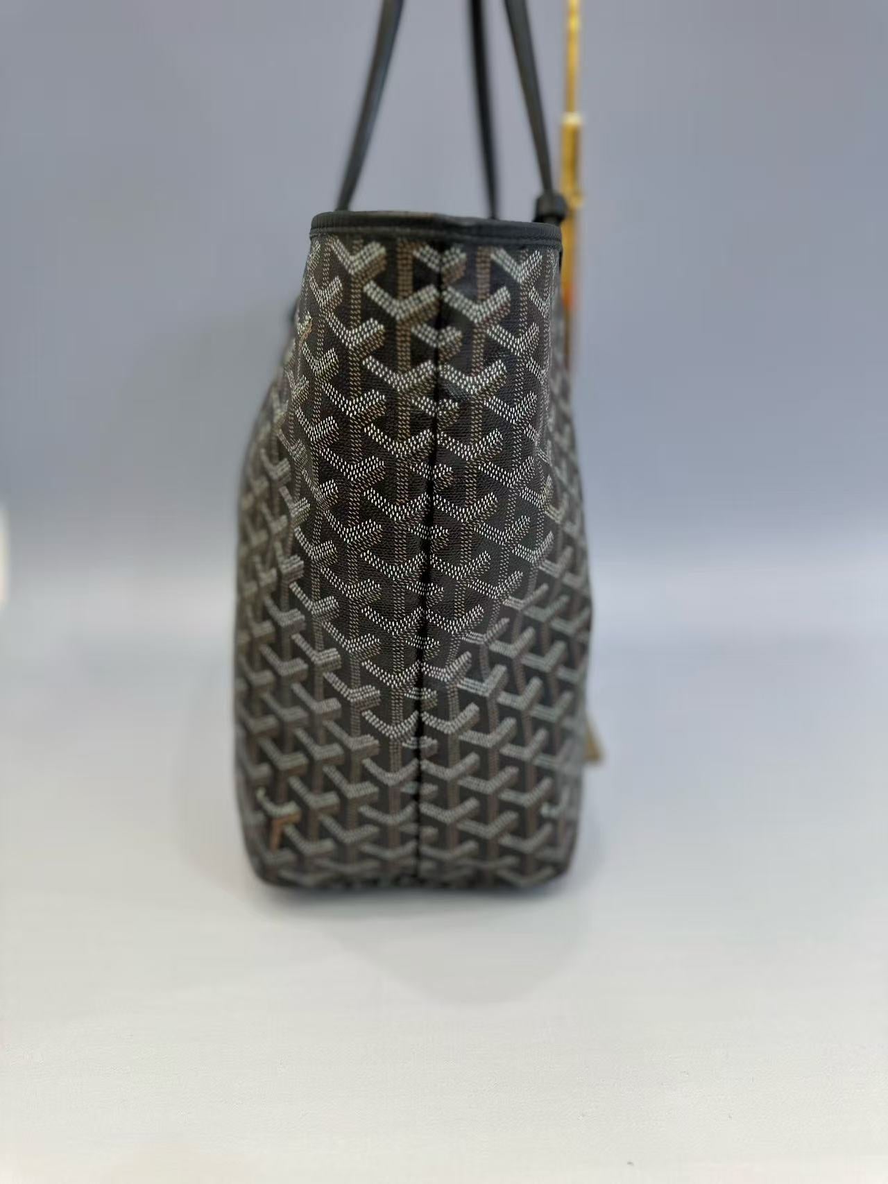 Goyard - St. Louis Tote - Goyardine canvas with leather trim - Black and brown (monogram) - (Medium)