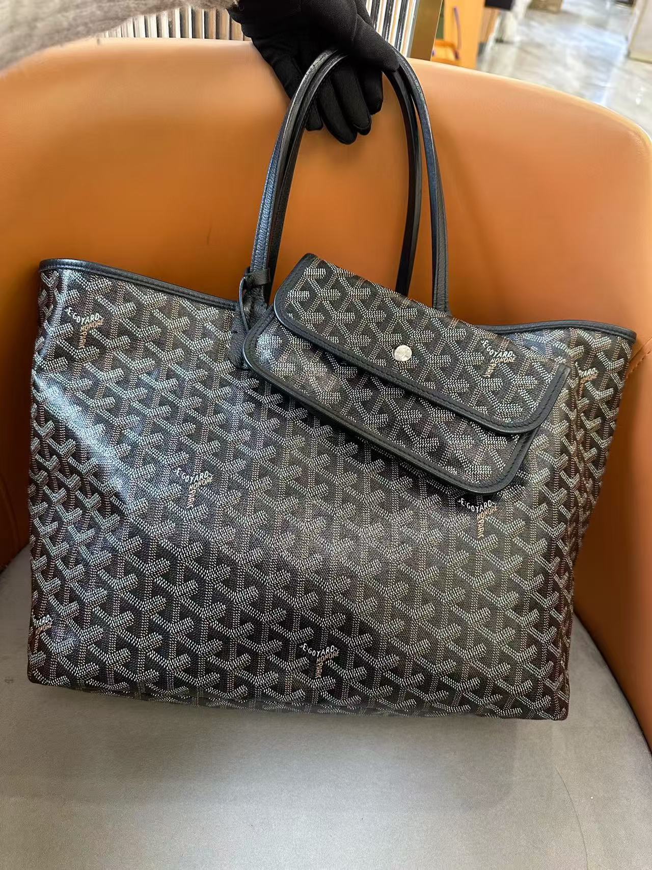 Goyard - St. Louis Tote - Goyardine canvas with leather trim - Black and brown (monogram) - (Medium)