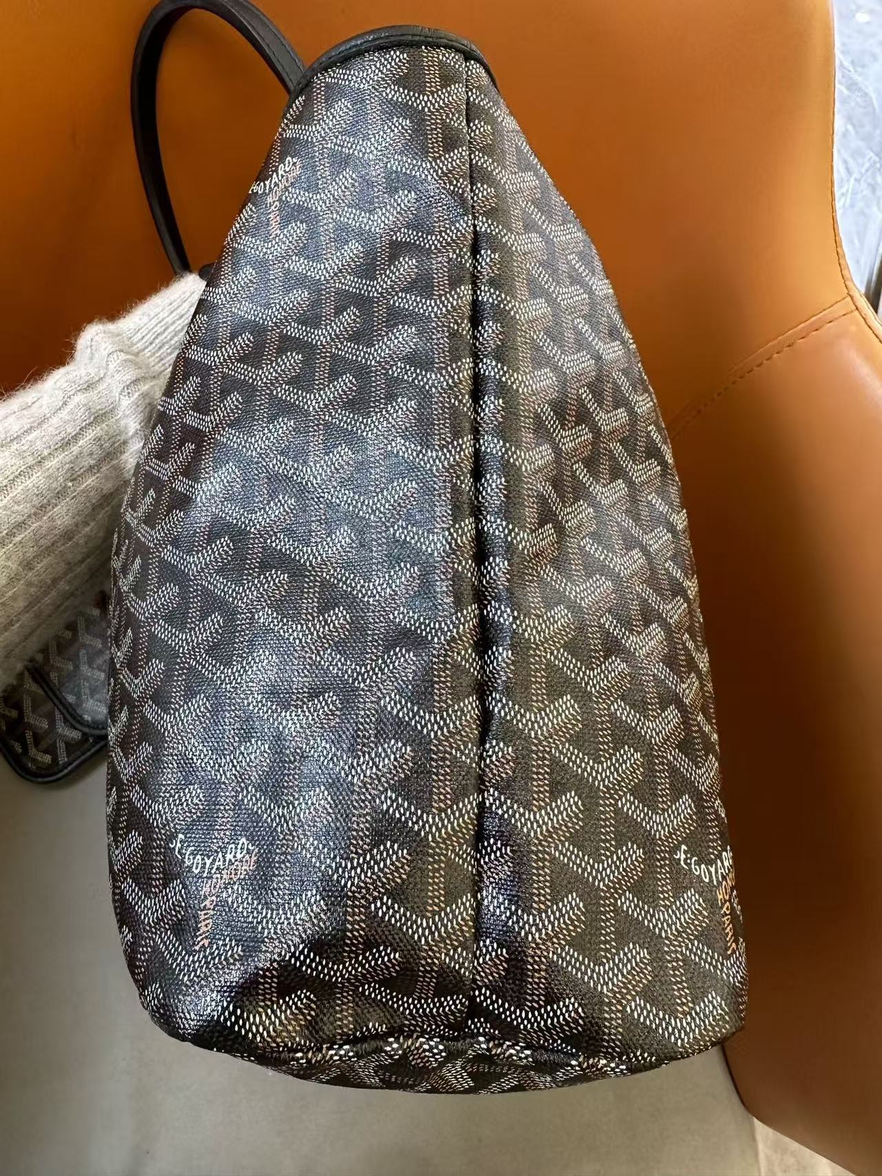 Goyard - St. Louis Tote - Goyardine canvas with leather trim - Black and brown (monogram) - (Medium)