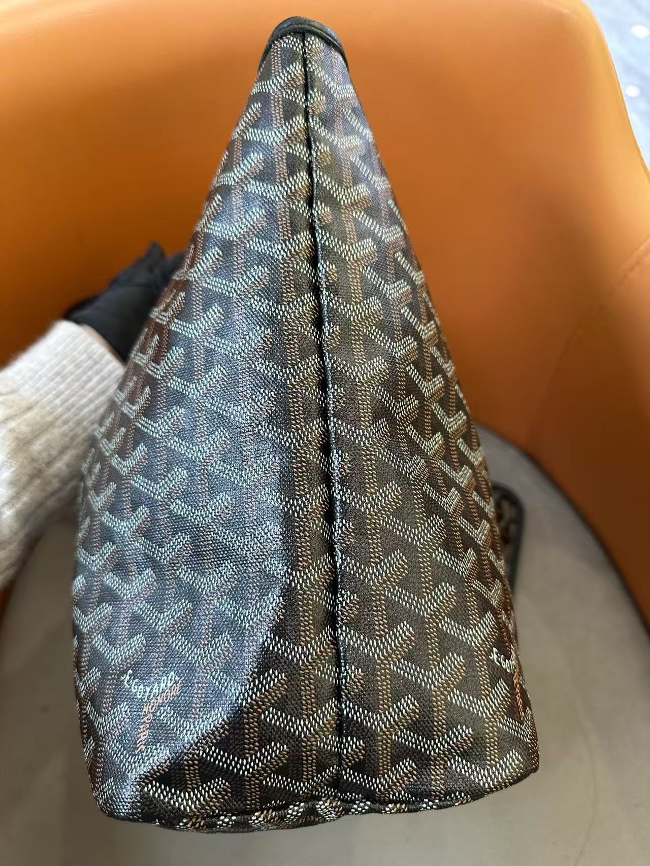 Goyard - St. Louis Tote - Goyardine canvas with leather trim - Black and brown (monogram) - (Medium)