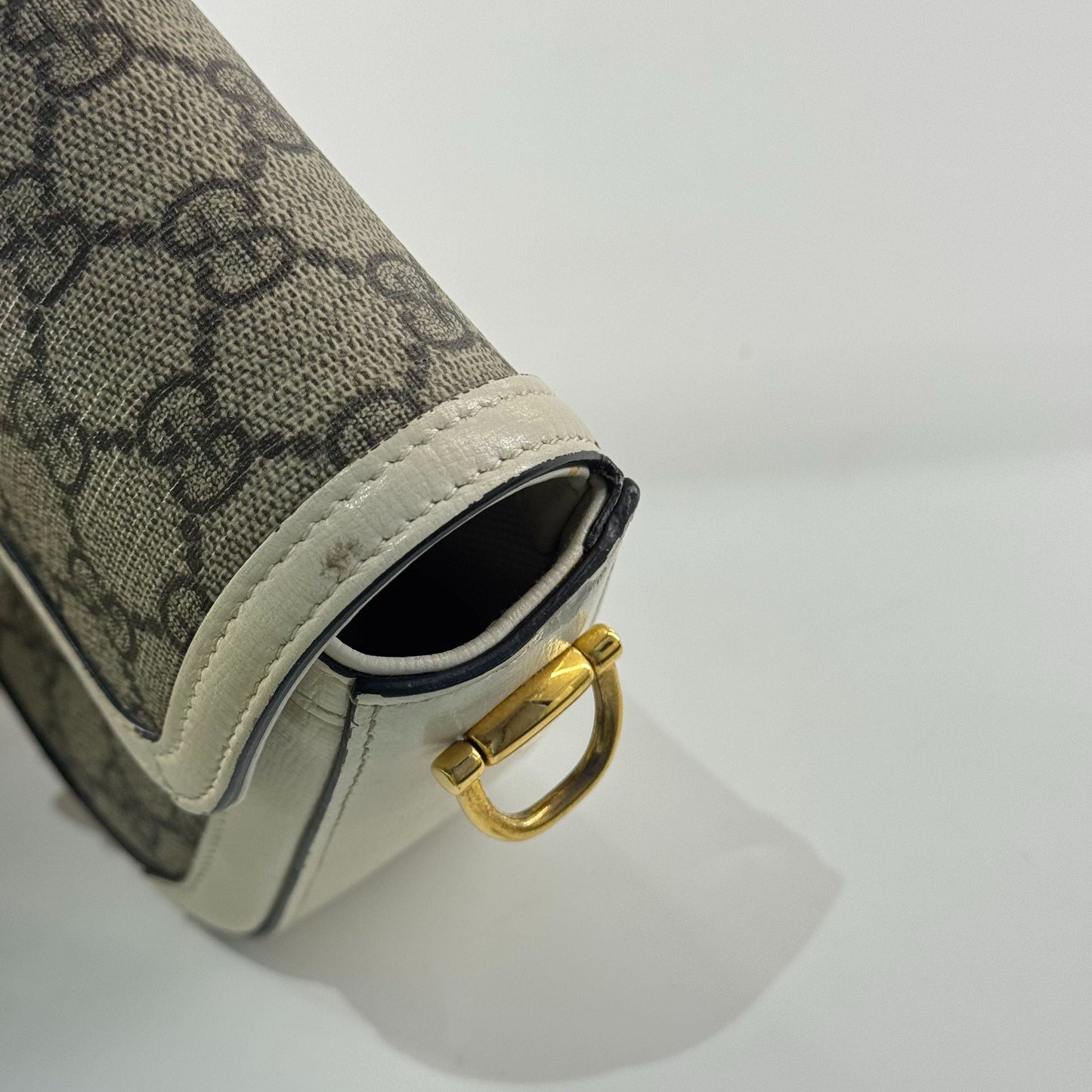 Gucci - 1955 Horsebit Mini Bag - GG Supreme canvas with leather trim - Beige and White with brown monogram, red and green accents - (mini)