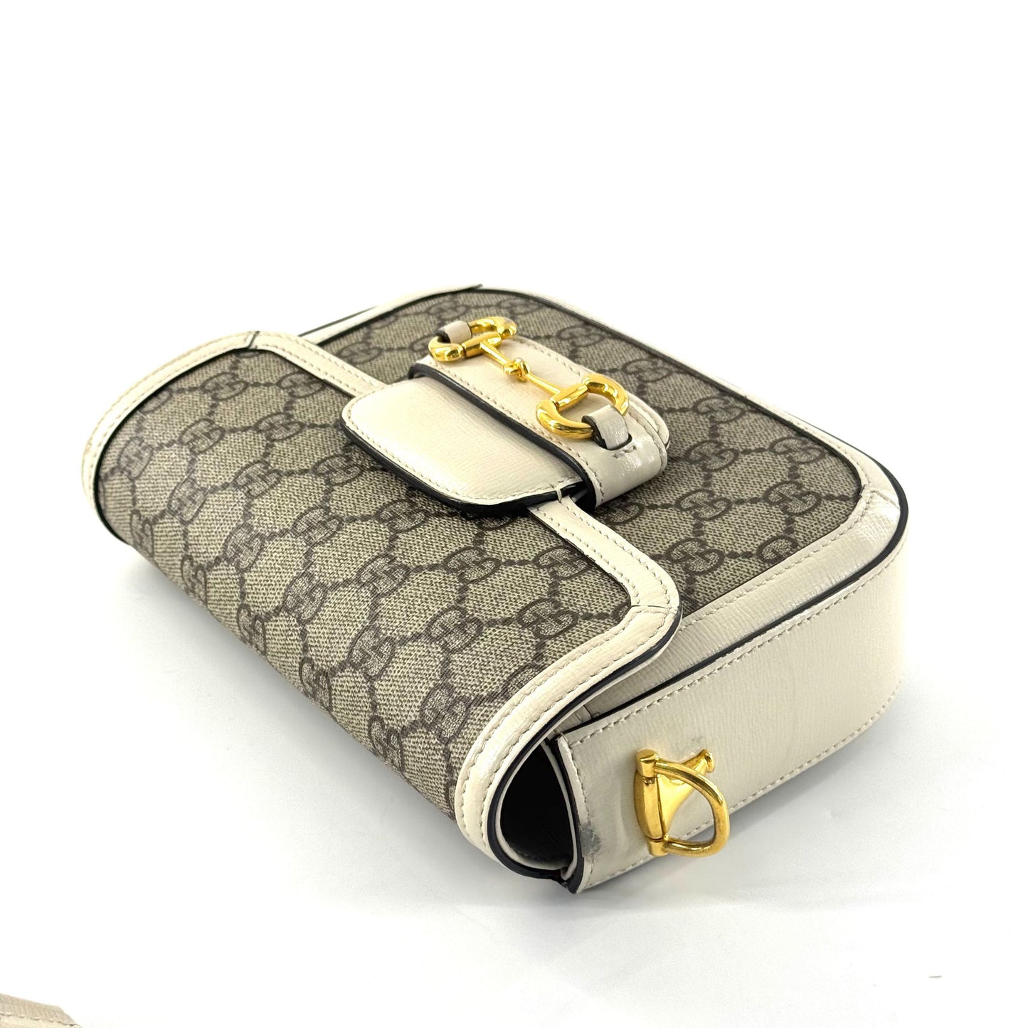 Gucci - 1955 Horsebit Mini Bag - GG Supreme canvas with leather trim - Beige and White with brown monogram, red and green accents - (mini)