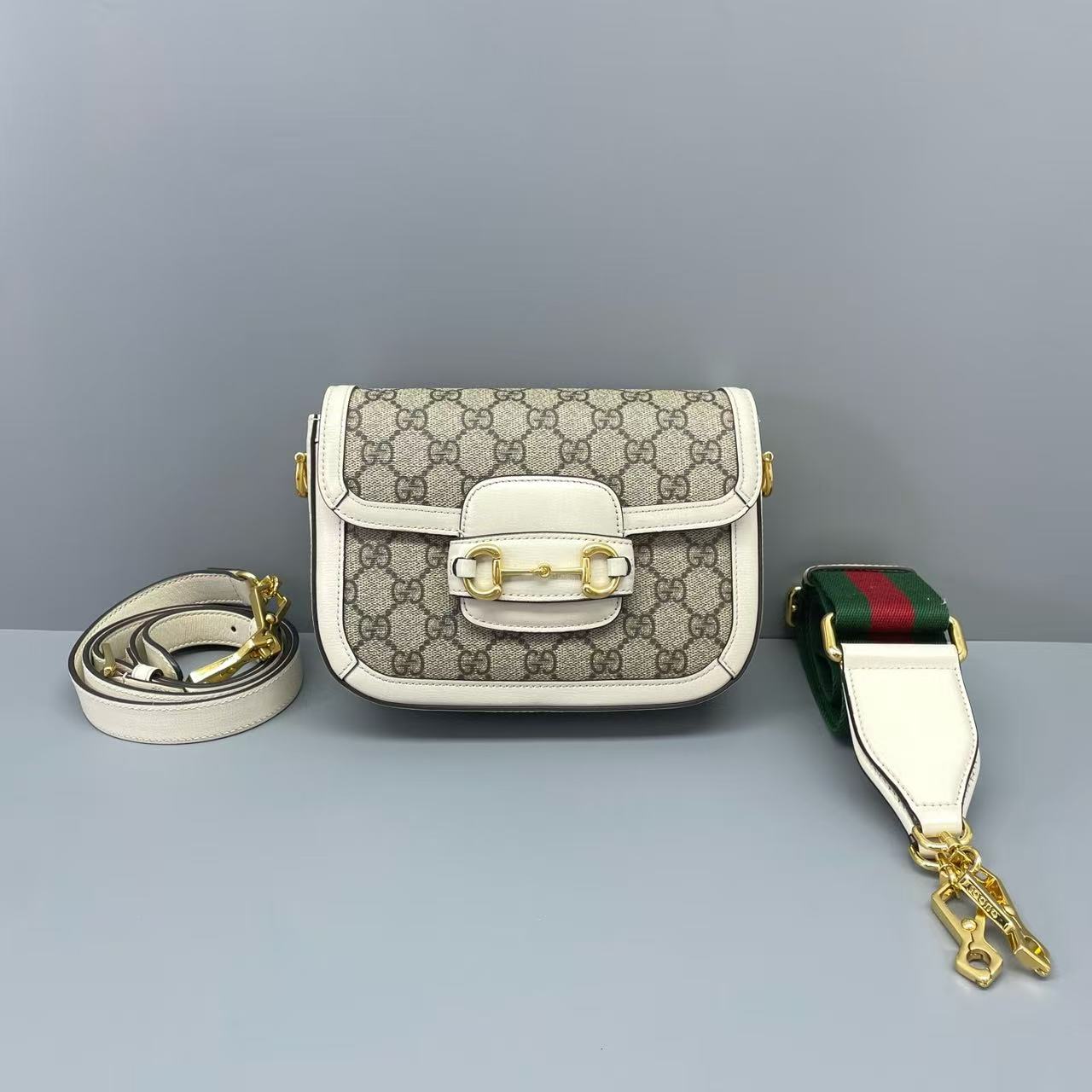 Gucci - 1955 Horsebit Mini Bag - GG Supreme coated canvas with leather trim - Beige and White - (mini)