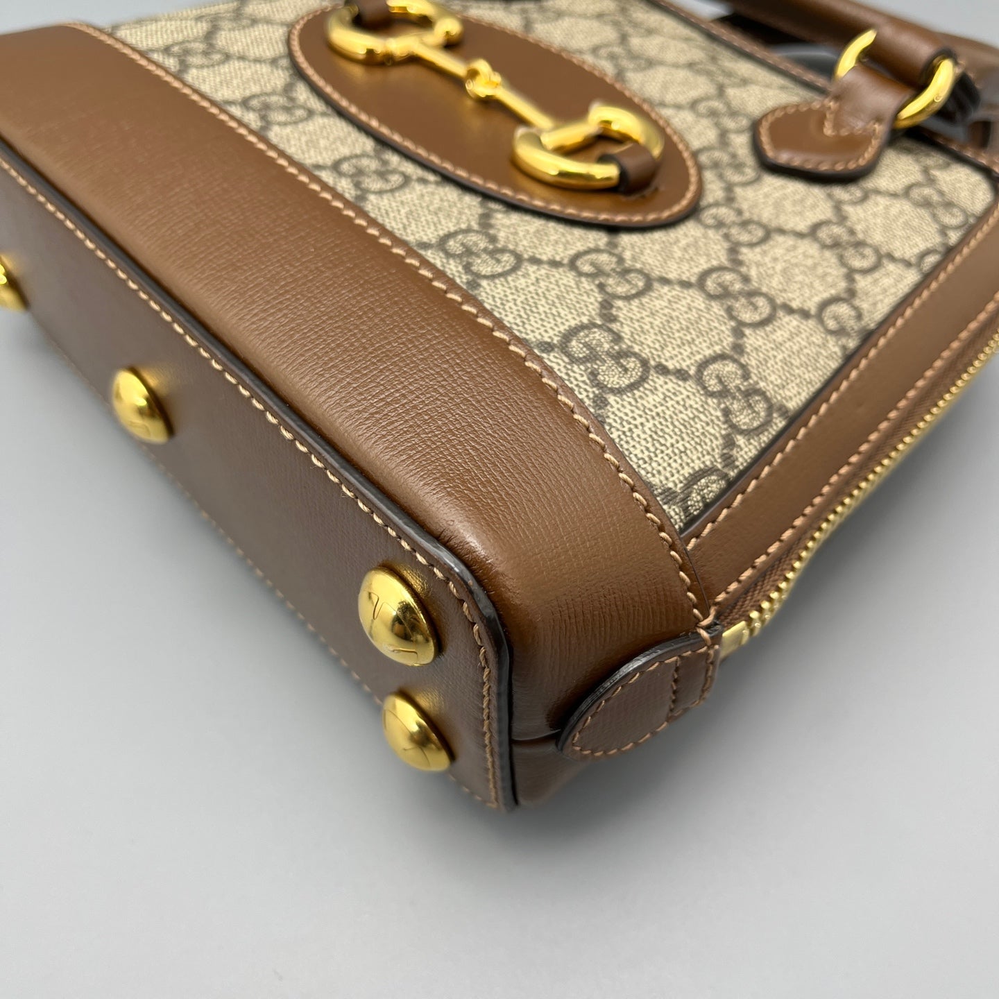 Gucci - 1955 Horsebit Mini Top Handle Bag - GG Supreme canvas with leather trim - Brown - (mini)