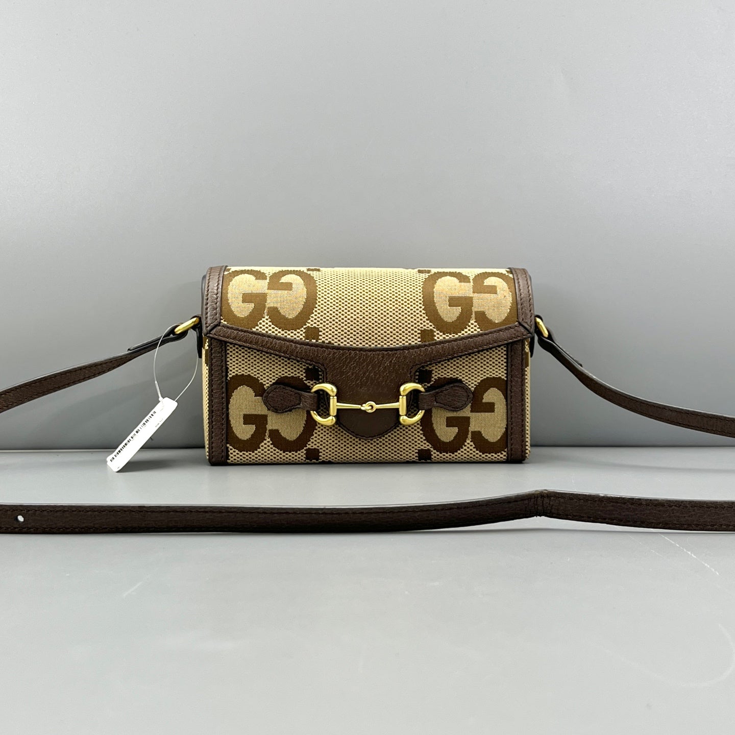 Gucci - 1955 Horsebit Phone Bag - GG canvas with ebony leather trim - Brown - (mini)