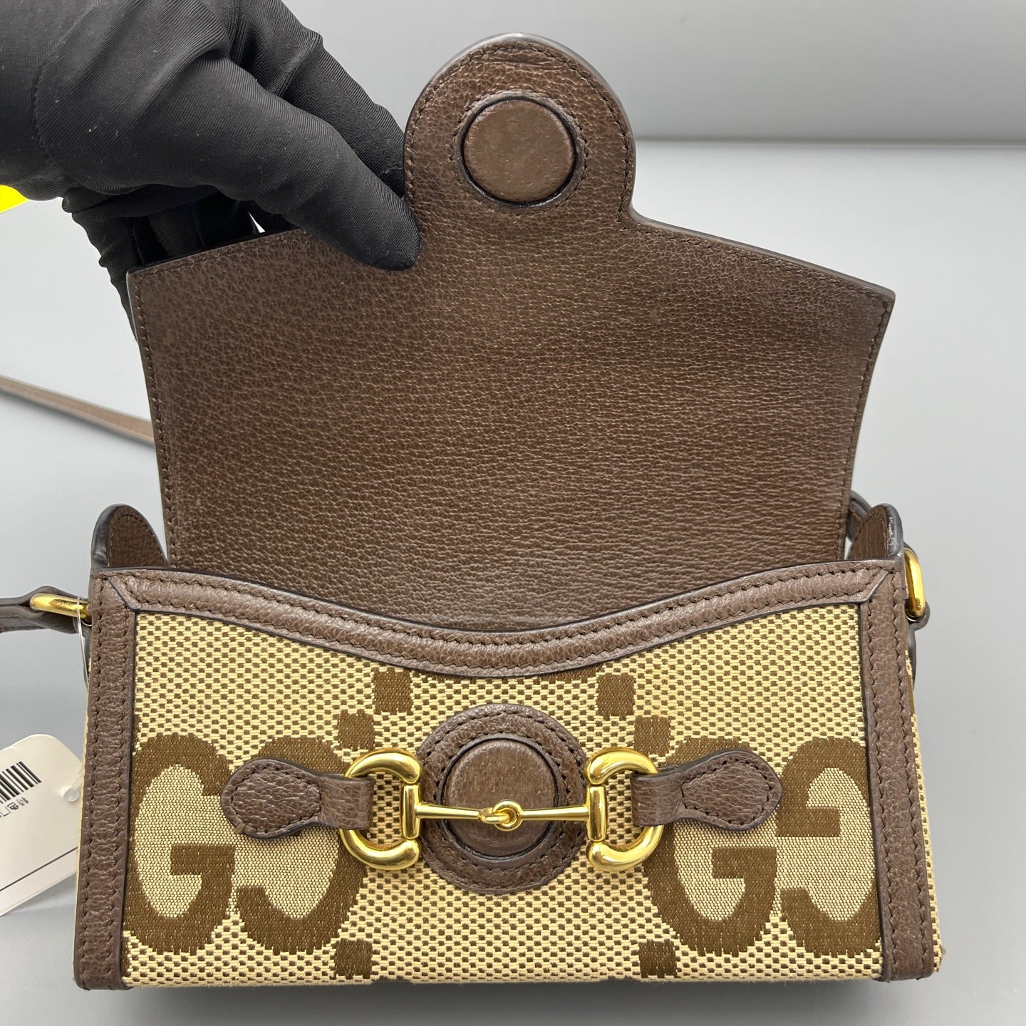 Gucci - 1955 Horsebit Phone Bag - GG canvas with ebony leather trim - Brown - (mini)