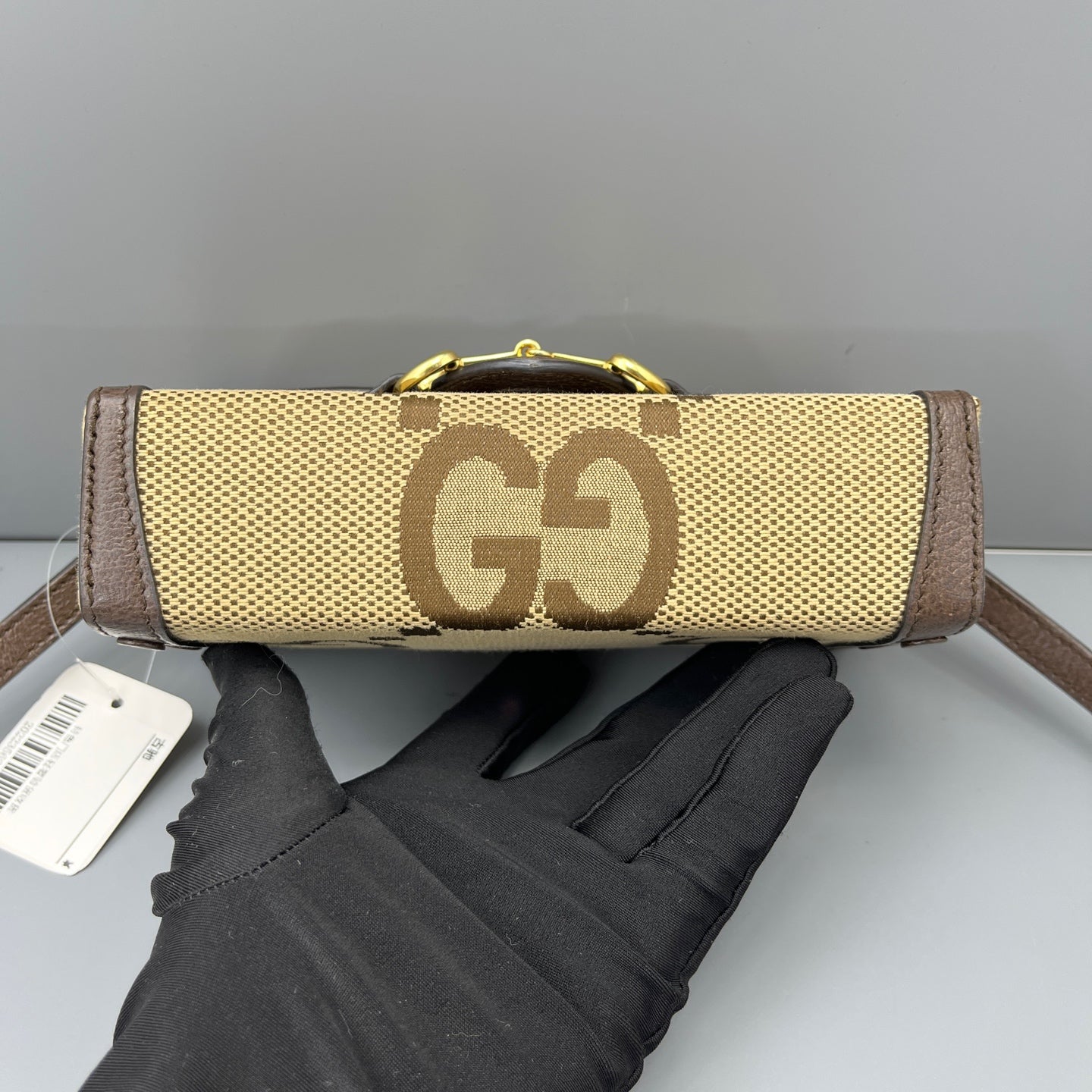 Gucci - 1955 Horsebit Phone Bag - GG canvas with ebony leather trim - Brown - (mini)