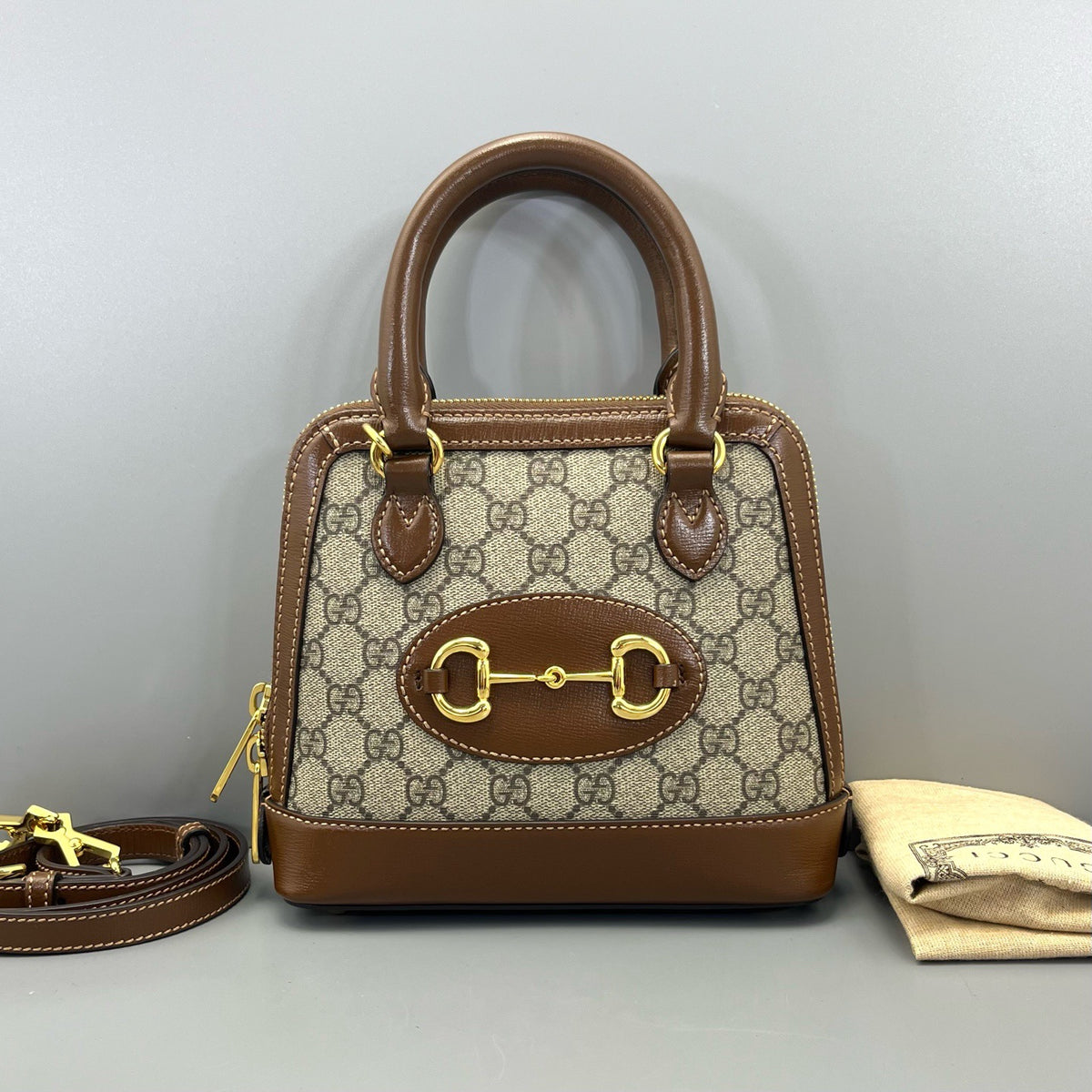 Gucci - 1955 Horsebit shell bag - Cloth - Brown - (mini)