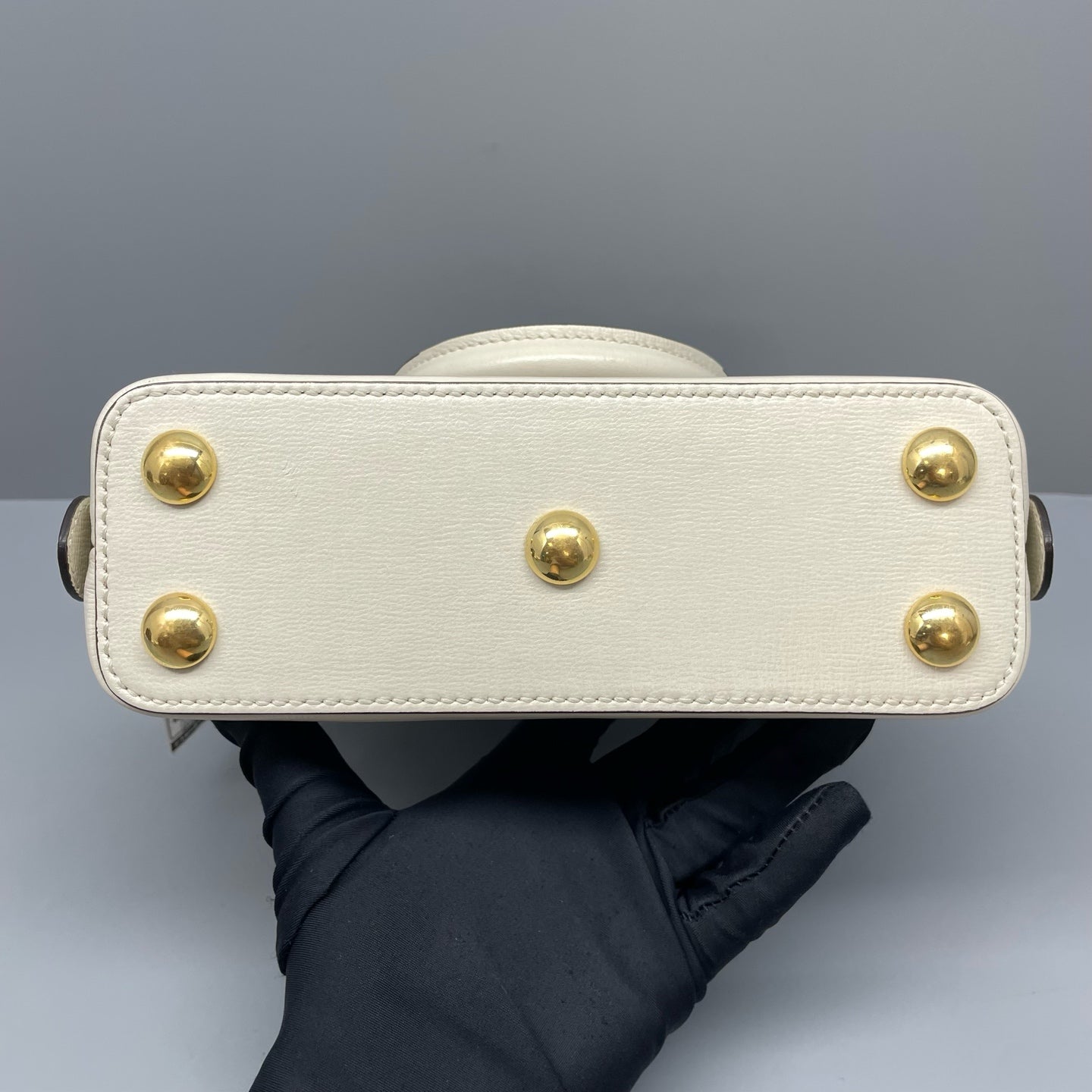Gucci - 1955 Horsebit Shell Bag - GG Supreme canvas with white leather trim - Beige and White - (mini)