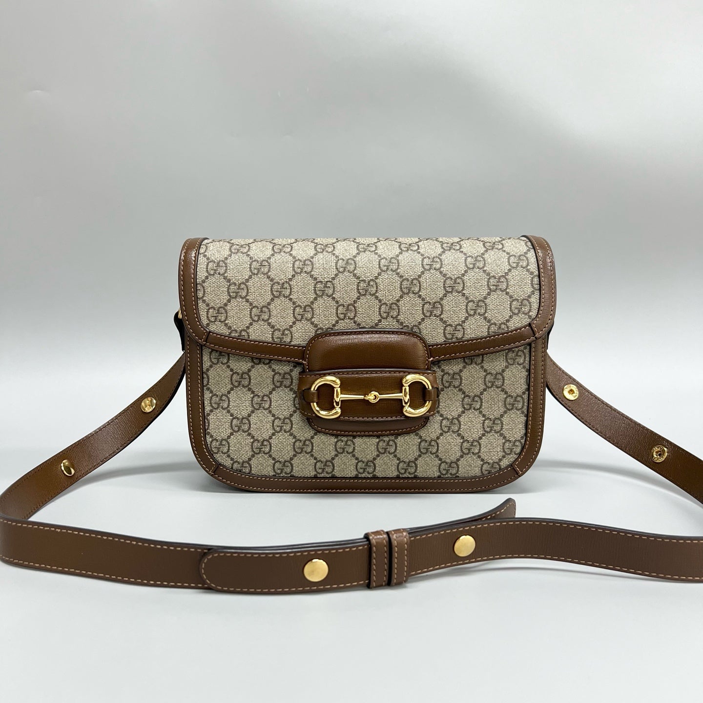 Gucci - 1955 Horsebit Shoulder Bag - Cloth - Brown - (medium)