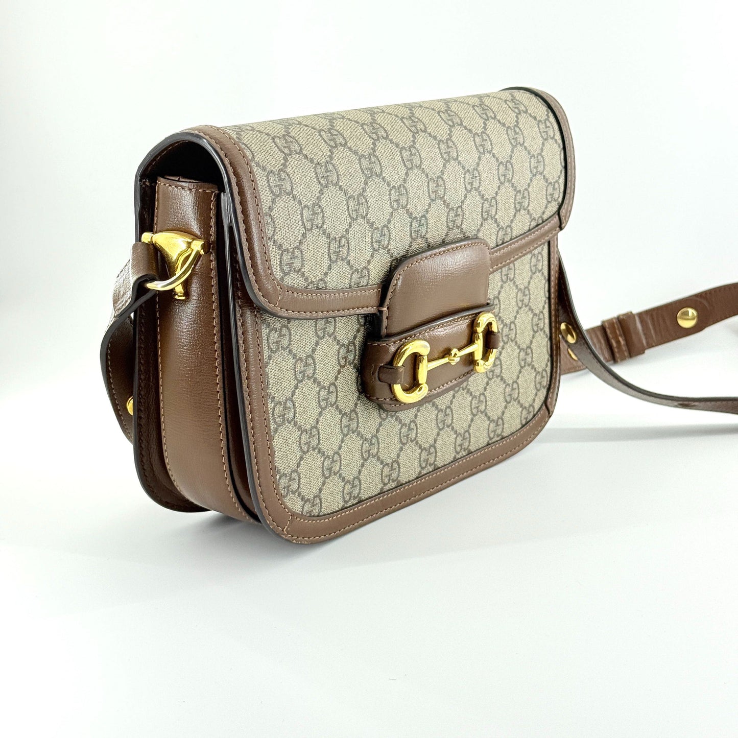 Gucci - 1955 Horsebit Shoulder Bag - Coated Canvas and Leather - Brown - (Medium)