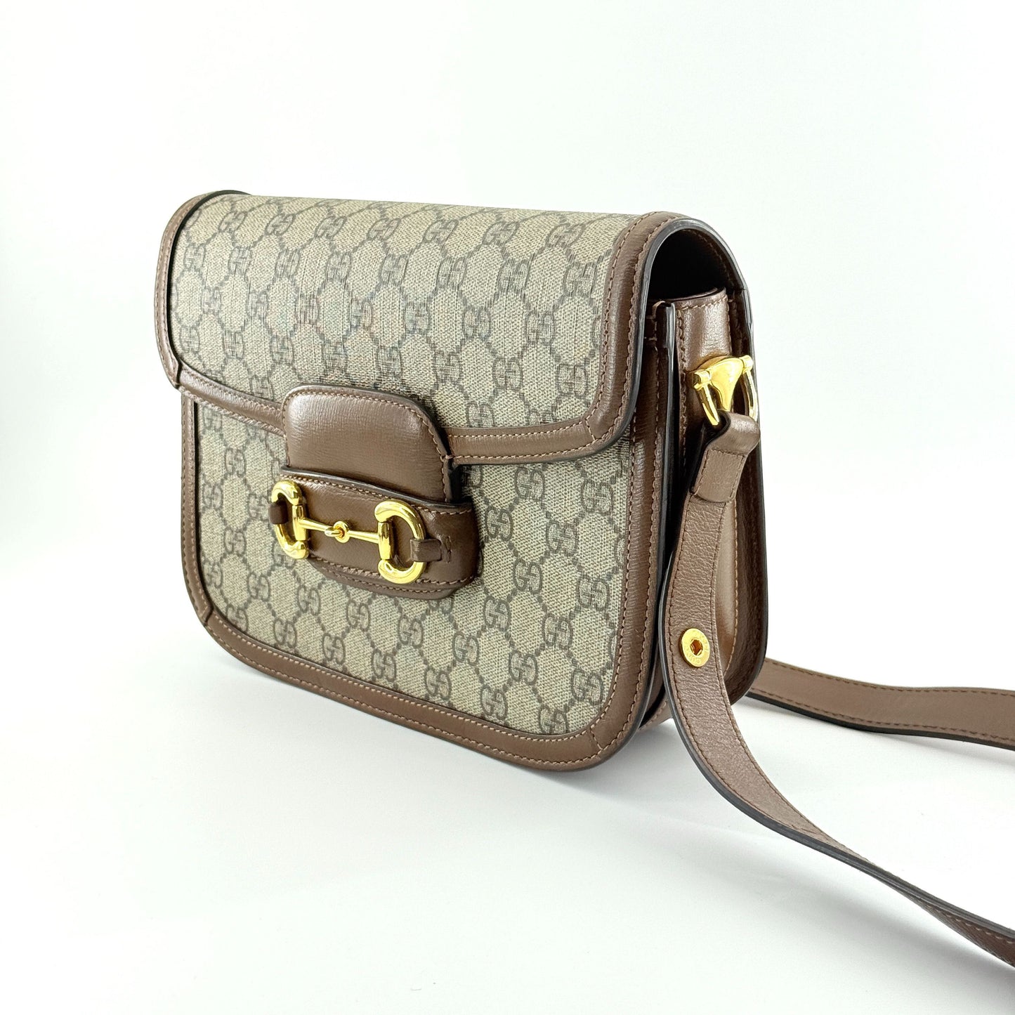 Gucci - 1955 Horsebit Shoulder Bag - Coated Canvas and Leather - Brown - (Medium)