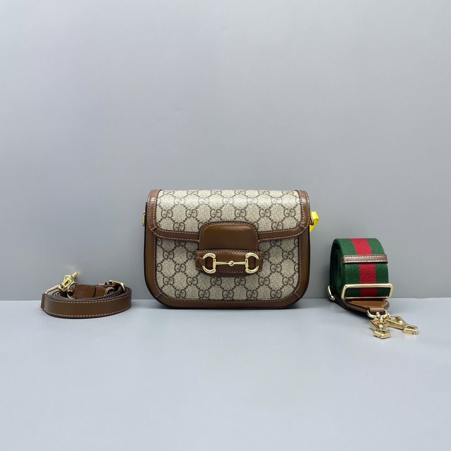 Gucci - 1955 Horsebit Shoulder Bag - Coated canvas with leather trim - Brown - (mini)