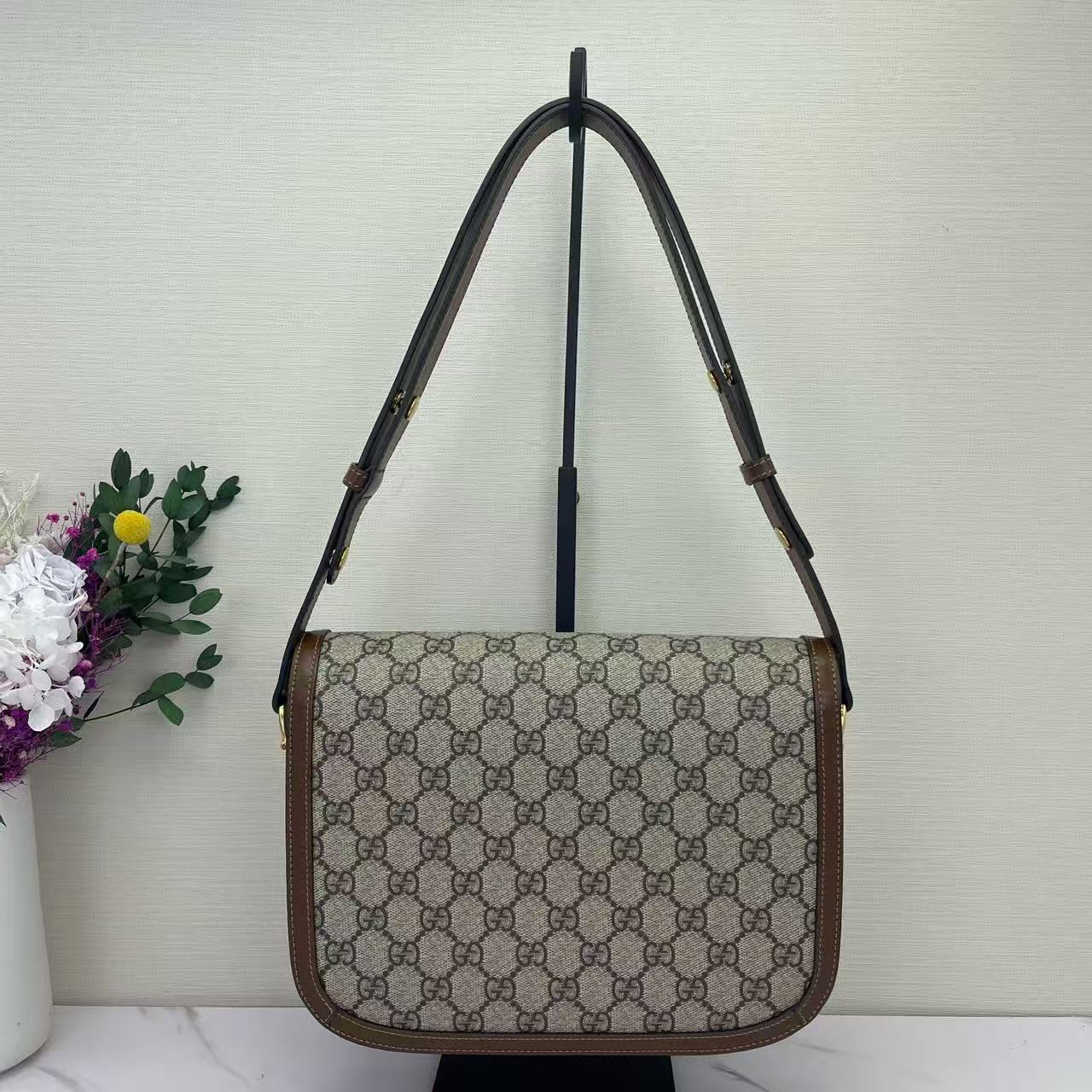 Gucci - 1955 Horsebit Shoulder Bag - GG Supreme canvas and leather - Brown - (medium)