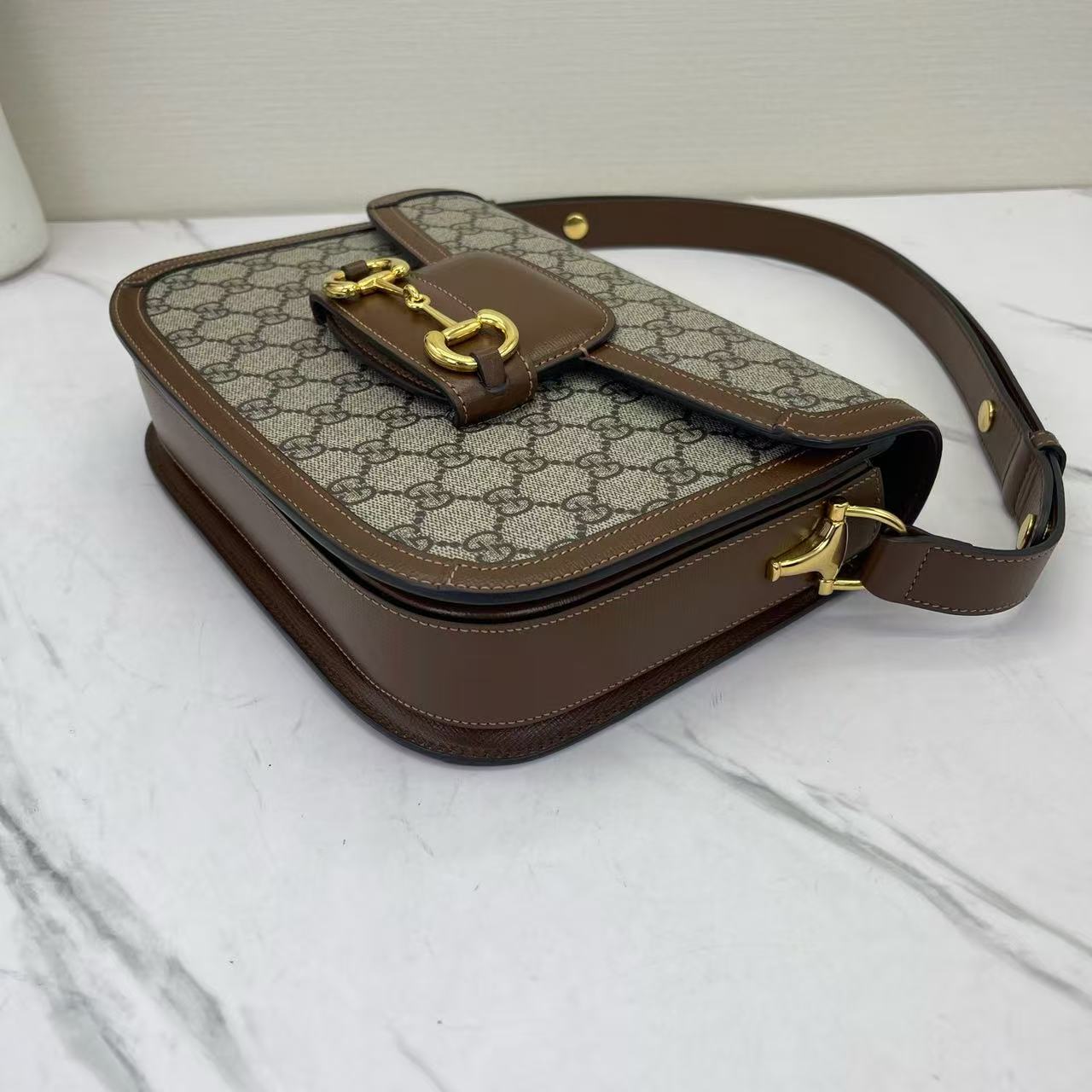 Gucci - 1955 Horsebit Shoulder Bag - GG Supreme canvas and leather - Brown - (medium)