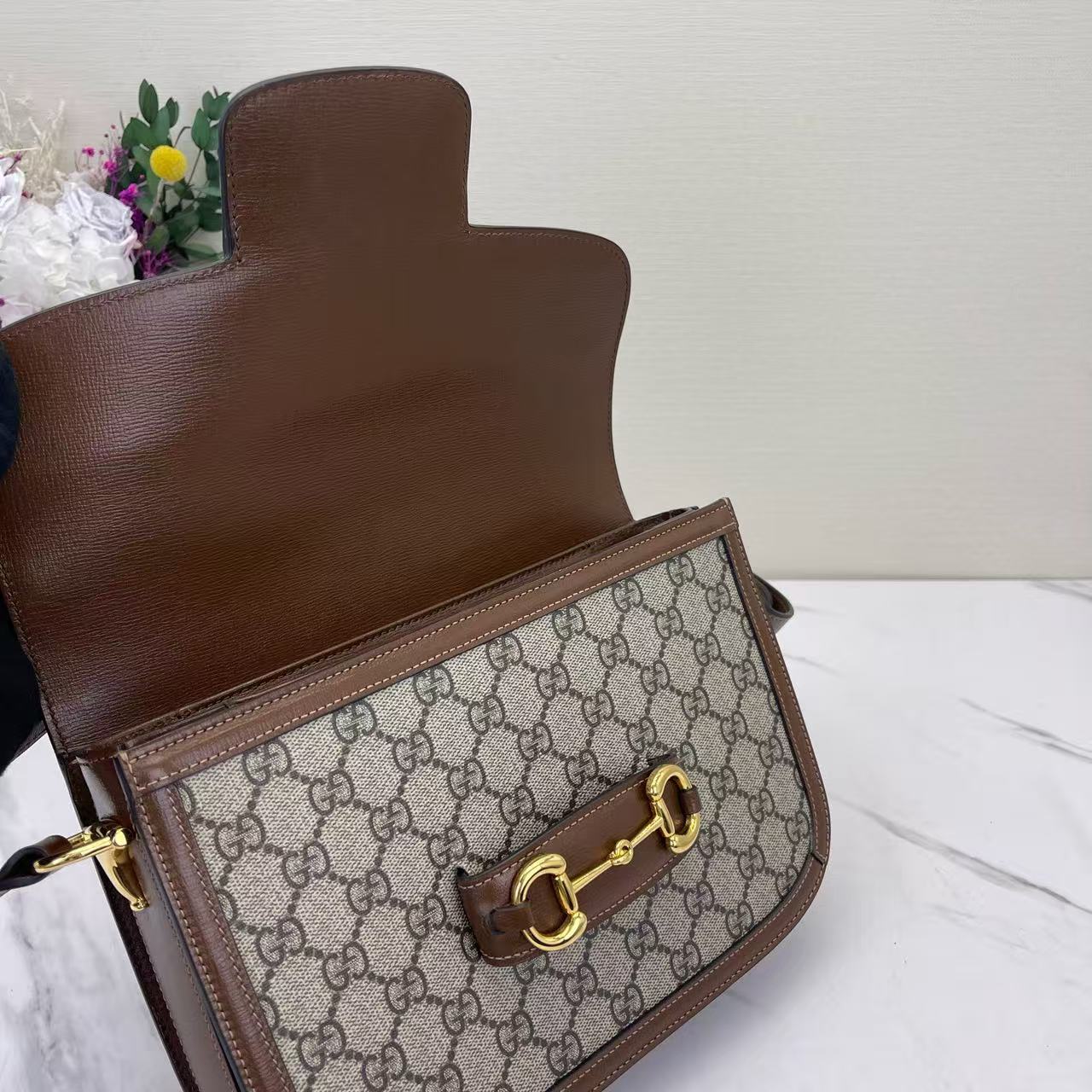 Gucci - 1955 Horsebit Shoulder Bag - GG Supreme canvas and leather - Brown - (medium)