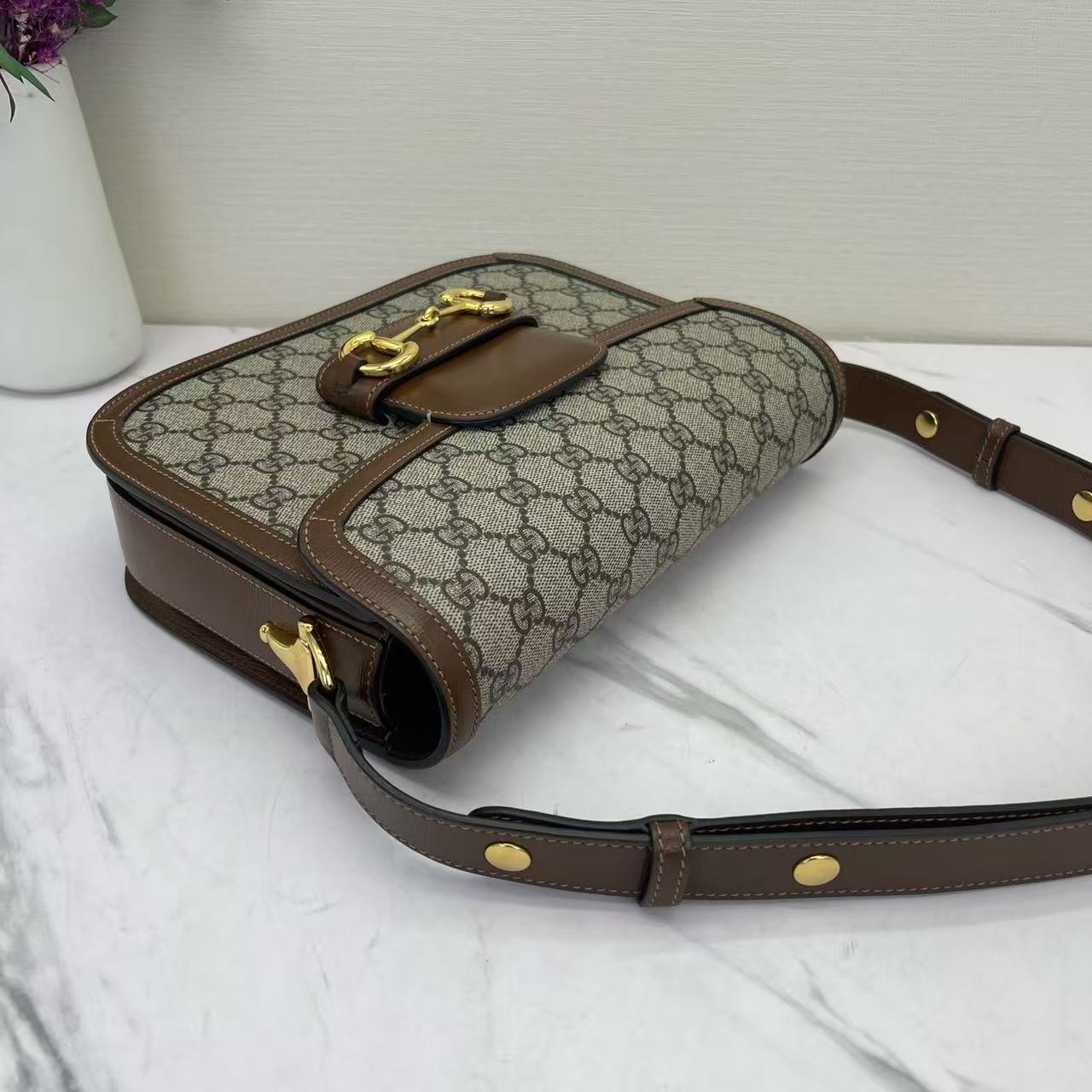 Gucci - 1955 Horsebit Shoulder Bag - GG Supreme canvas and leather - Brown - (medium)