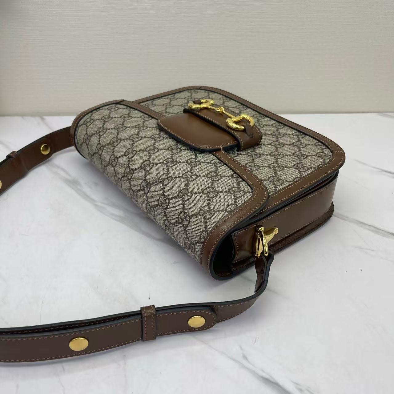 Gucci - 1955 Horsebit Shoulder Bag - GG Supreme canvas and leather - Brown - (medium)