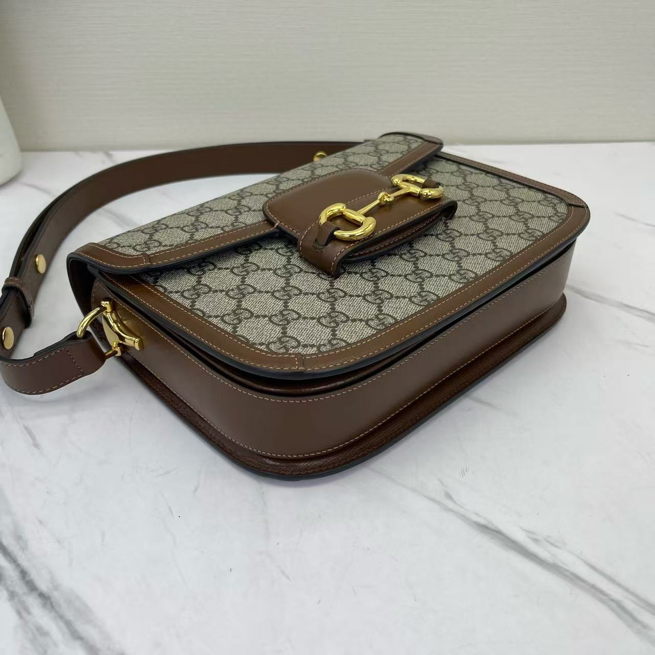 Gucci - 1955 Horsebit Shoulder Bag - GG Supreme canvas and leather - Brown - (medium)