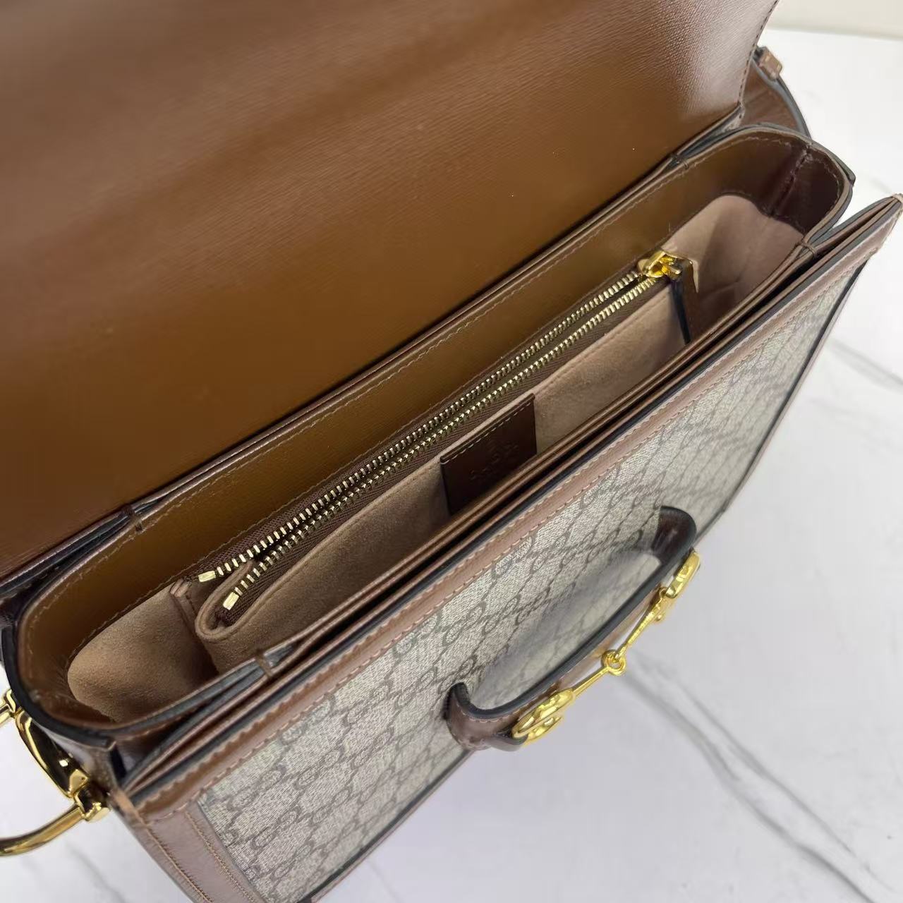 Gucci - 1955 Horsebit Shoulder Bag - GG Supreme canvas and leather - Brown - (medium)