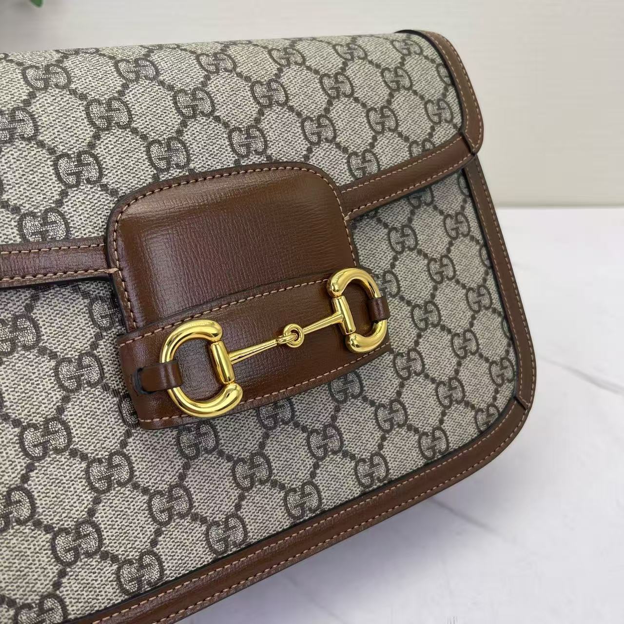 Gucci - 1955 Horsebit Shoulder Bag - GG Supreme canvas and leather - Brown - (medium)