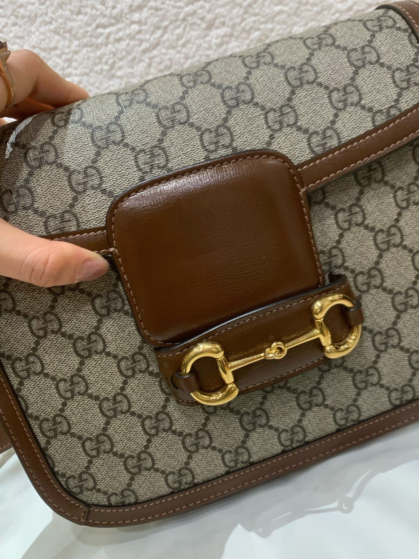 Gucci - 1955 Horsebit Shoulder Bag - GG Supreme canvas with leather trim - Beige and Brown - (Medium)