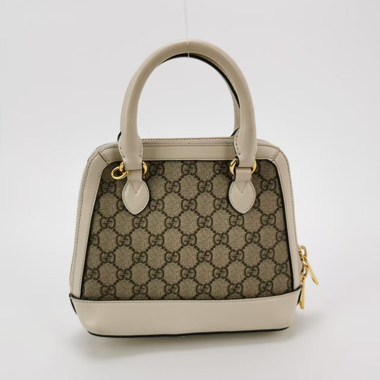 Gucci - 1955 Horsebit Top Handle Bag - GG Supreme canvas with leather trim - Beige and white with gold-tone hardware - (mini)