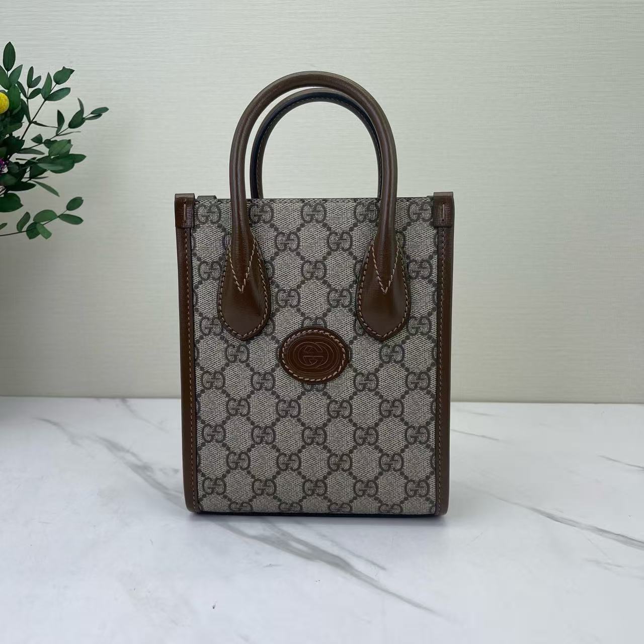 Gucci - 1955 Mini Tote - GG Supreme canvas with leather trim - Beige and Brown - (mini)