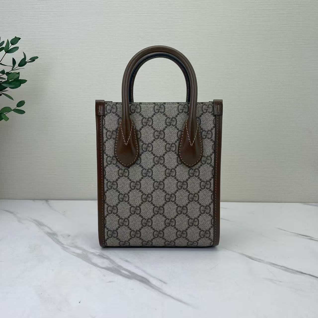 Gucci - 1955 Mini Tote - GG Supreme canvas with leather trim - Beige and Brown - (mini)