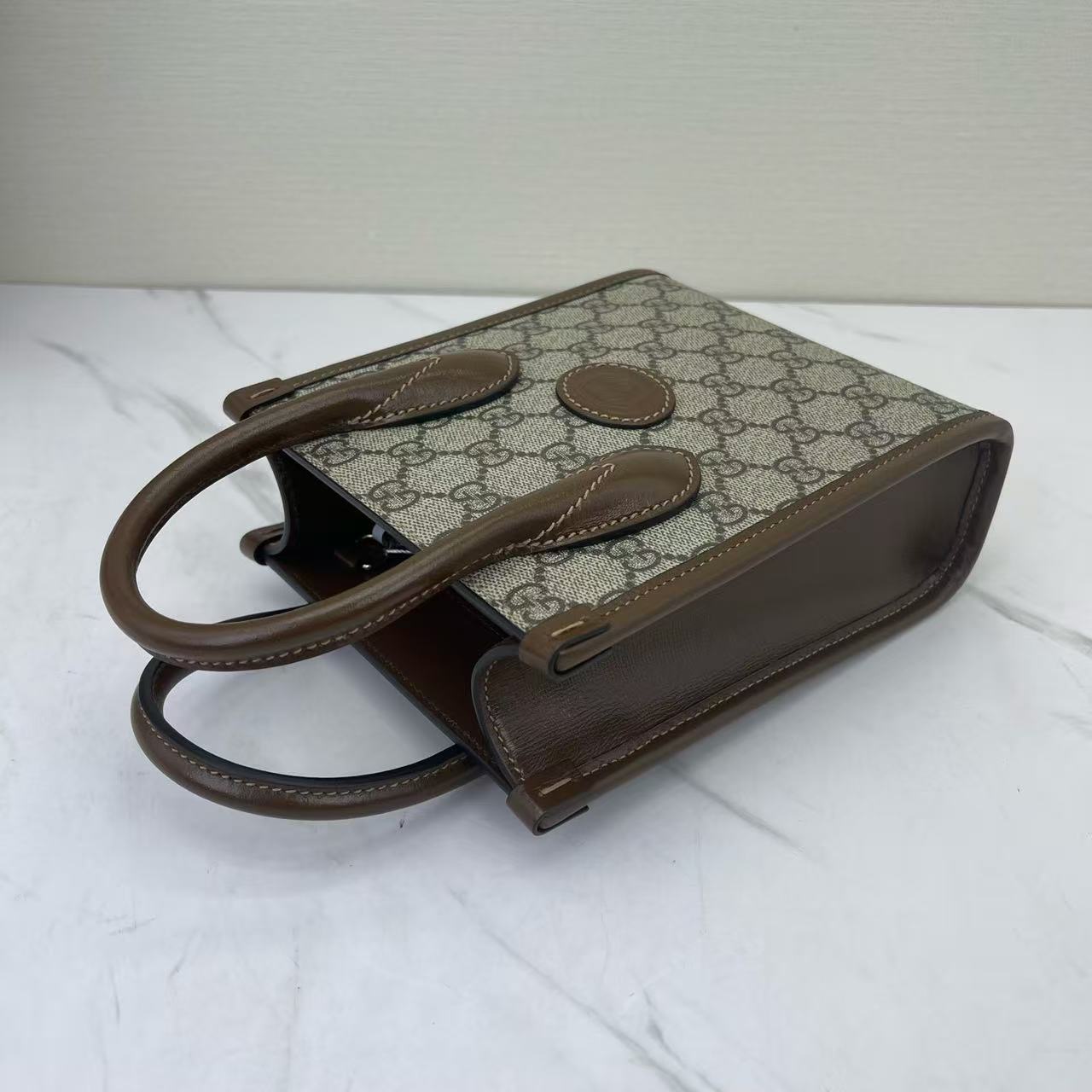 Gucci - 1955 Mini Tote - GG Supreme canvas with leather trim - Beige and Brown - (mini)
