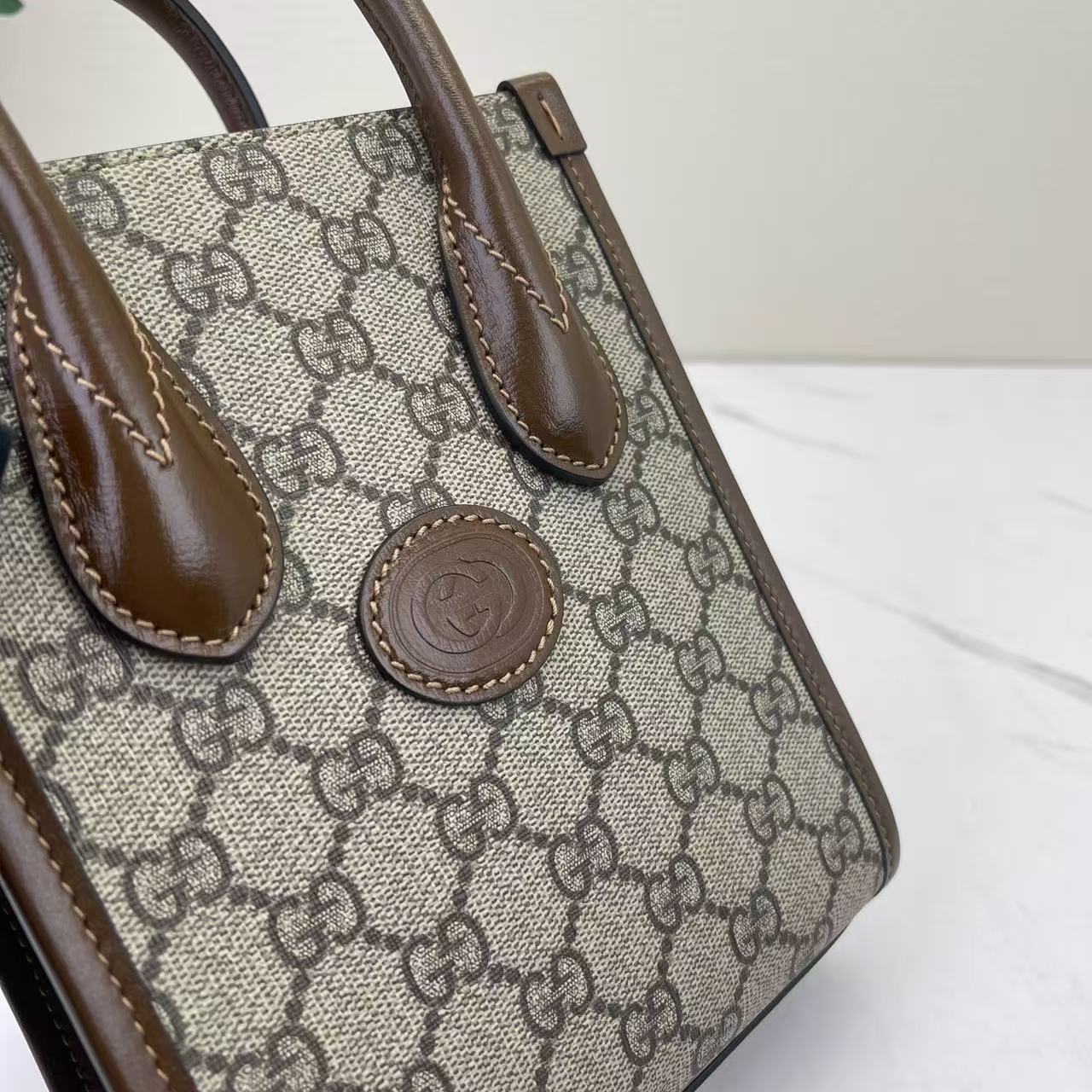 Gucci - 1955 Mini Tote - GG Supreme canvas with leather trim - Beige and Brown - (mini)