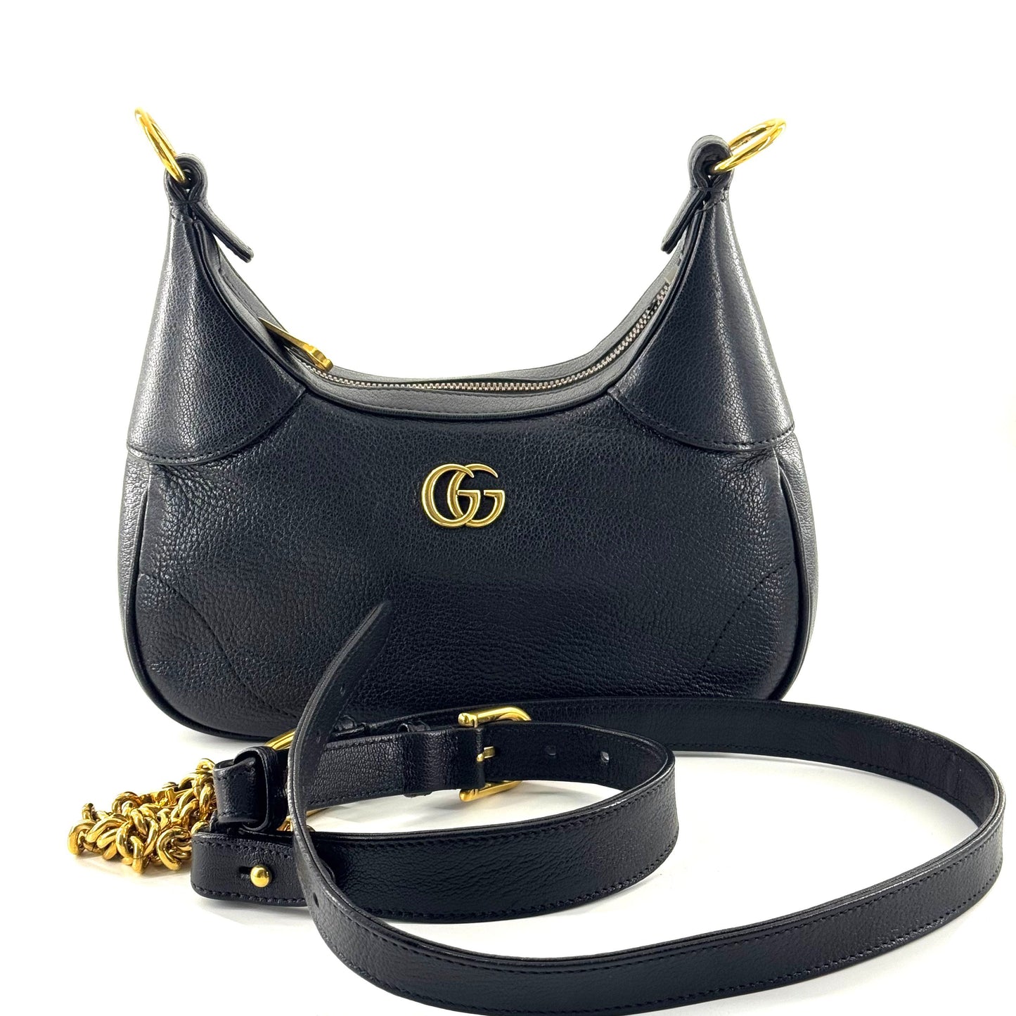Gucci - Aphrodite Crescent Bag - Grained leather - Black with gold-tone hardware - (medium)
