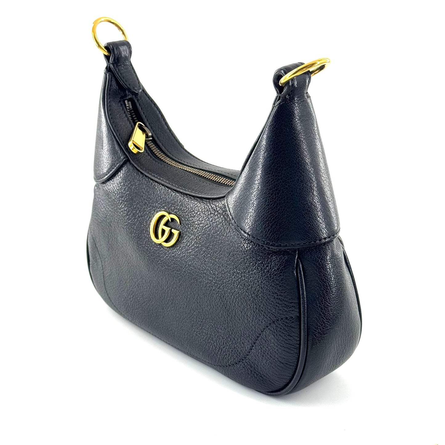 Gucci - Aphrodite Crescent Bag - Grained leather - Black with gold-tone hardware - (medium)