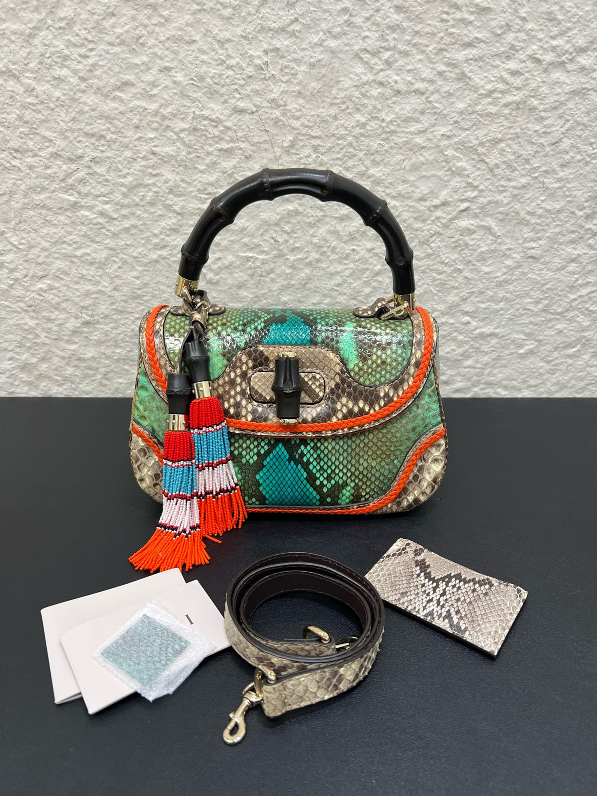 Gucci - Bamboo - Exotic leathers - Python - Green - (small)