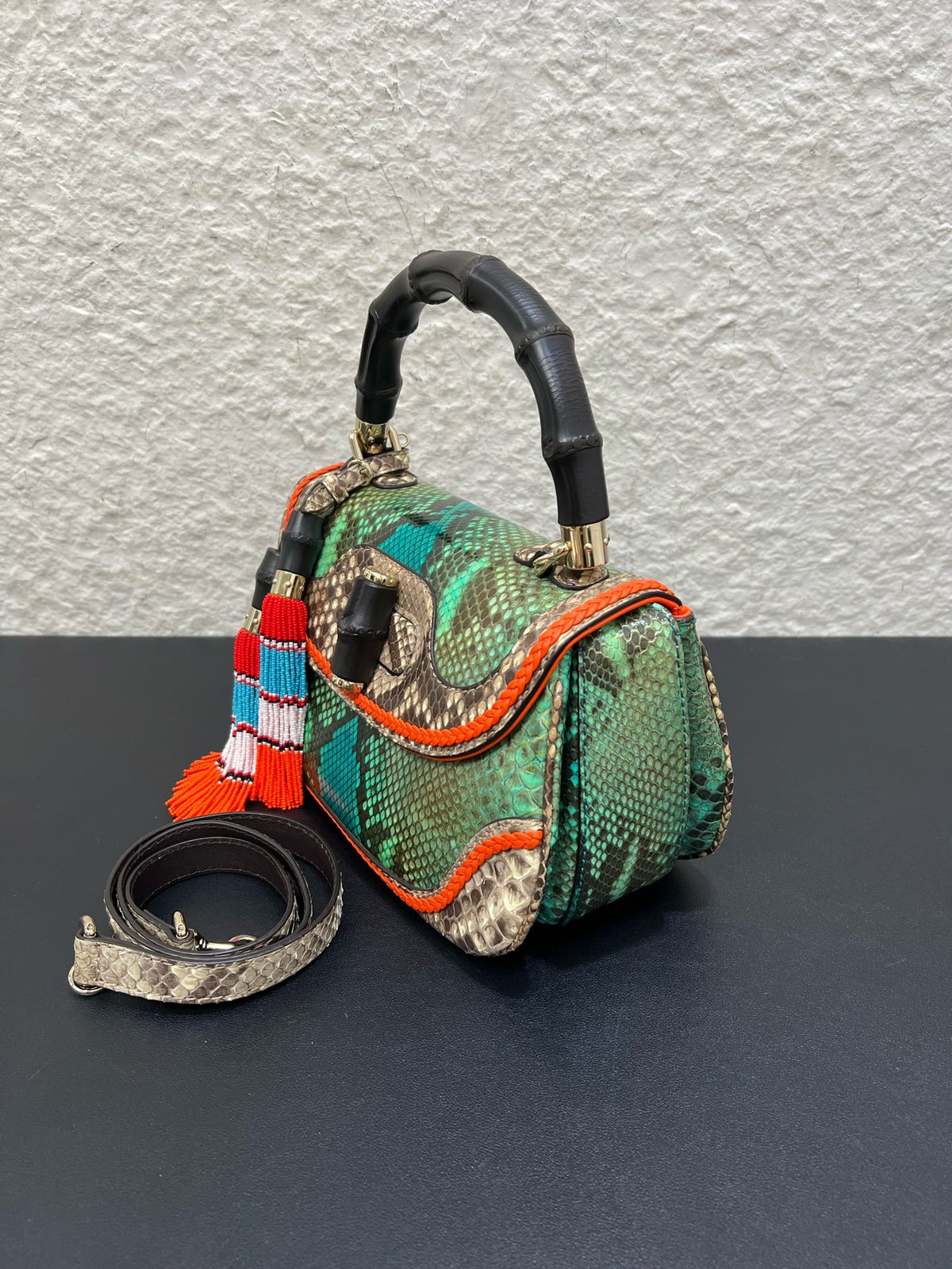Gucci - Bamboo - Exotic leathers - Python - Green - (small)
