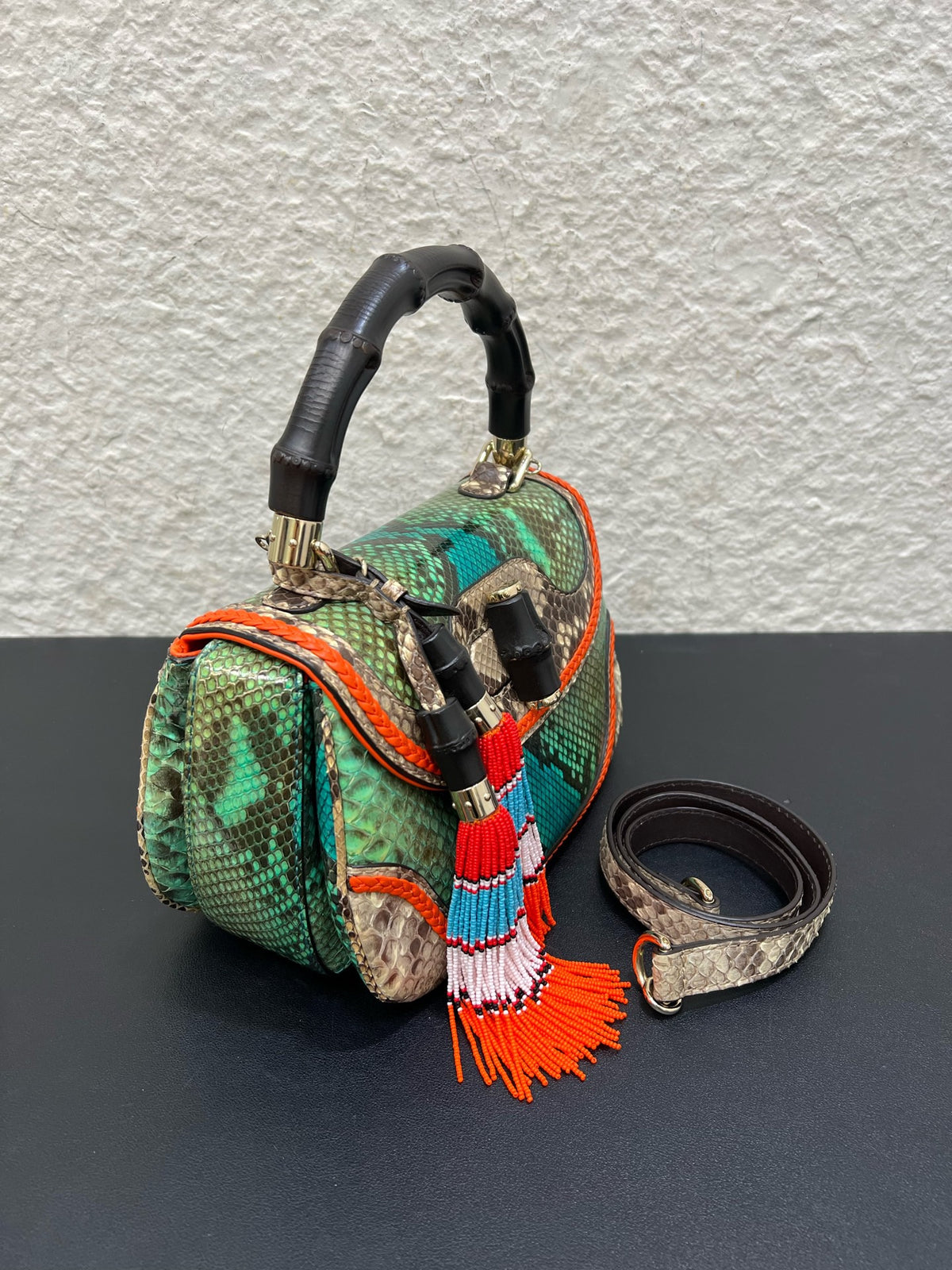 Gucci - Bamboo - Exotic leathers - Python - Green - (small)
