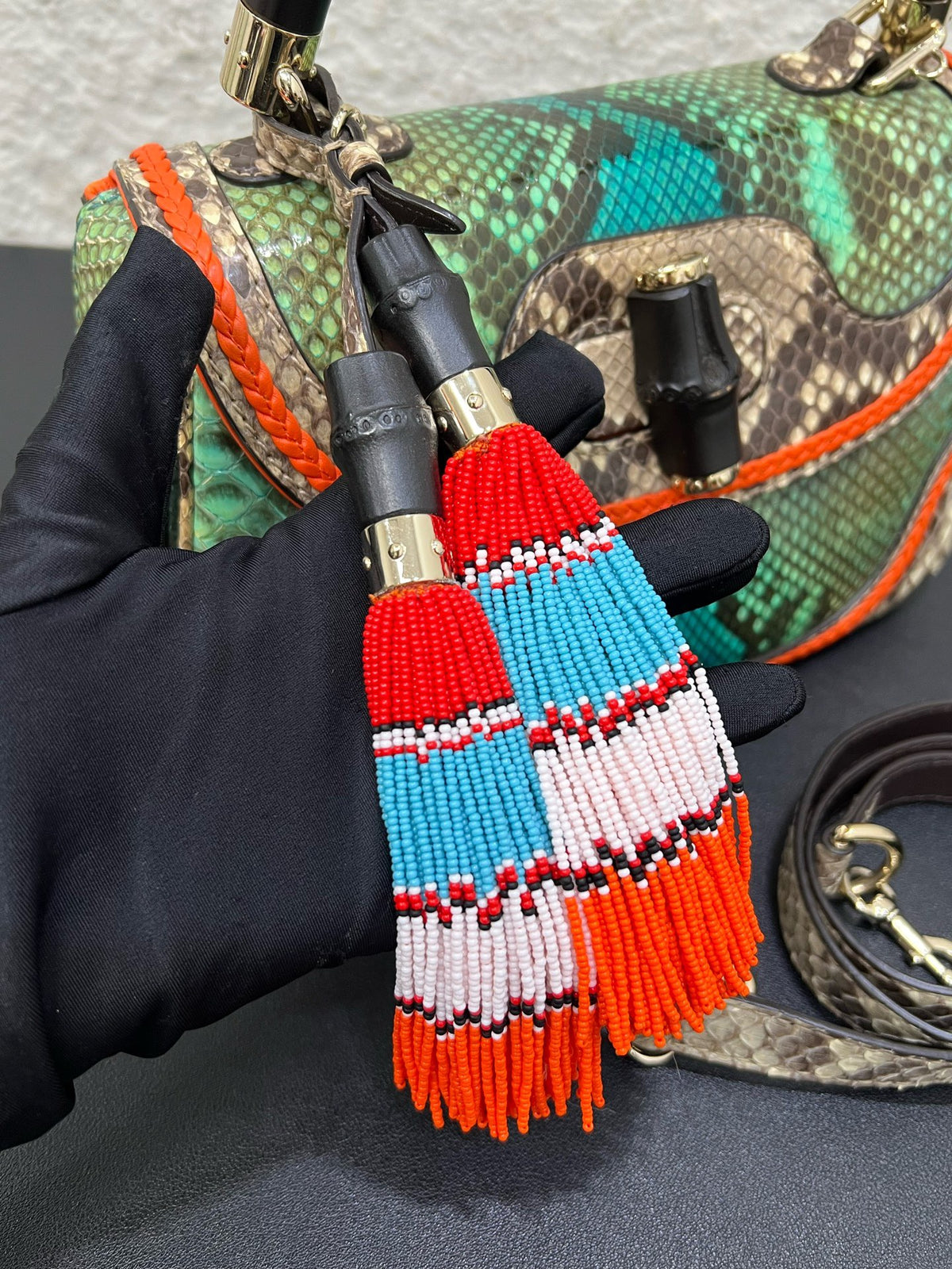 Gucci - Bamboo - Exotic leathers - Python - Green - (small)