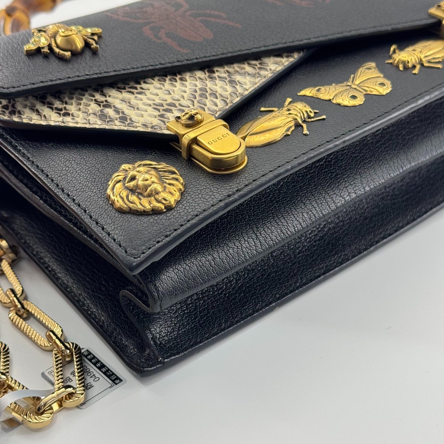Gucci - Bamboo Handle Bag with Metal Animal and Insect Embellishments - Leather - Black