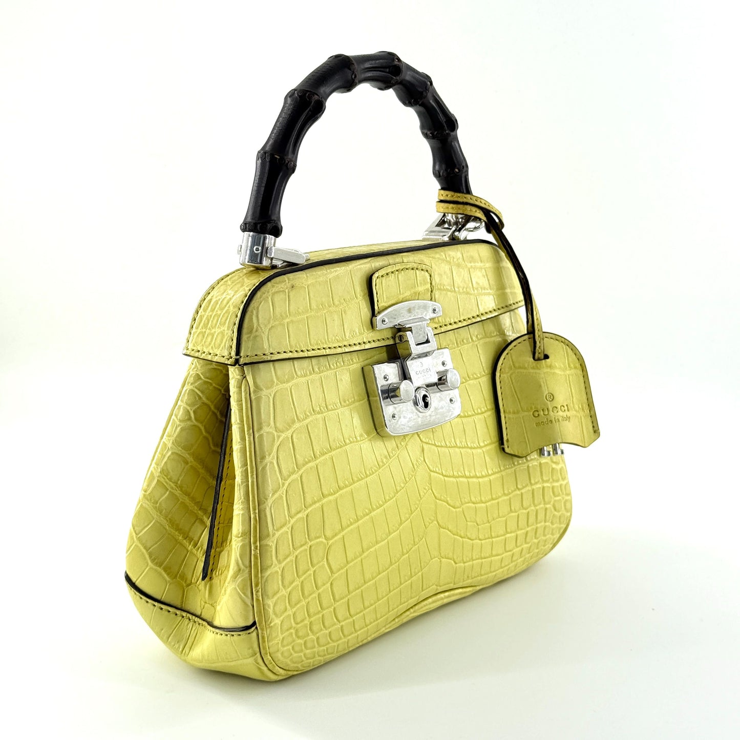 Gucci - Bamboo Top Handle - Crocodile leather with bamboo handle - Yellow - (Small)