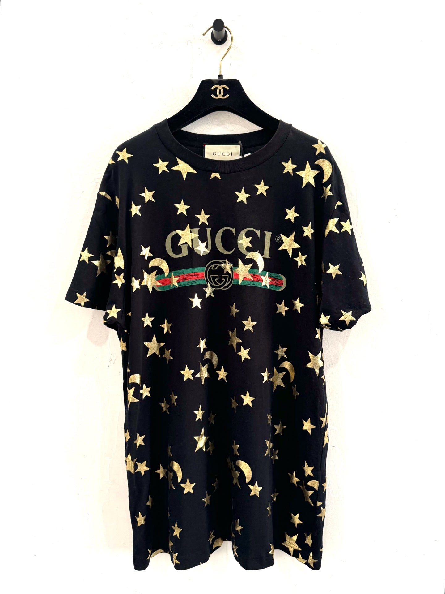 Gucci - Black Full Print Star Moon Double G Logo Short Sleeve Tee - Cotton - Black - (S)