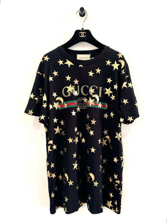 Gucci - Black Full Print Star Moon Double G Logo Short Sleeve Tee - Cotton - Black - (S)