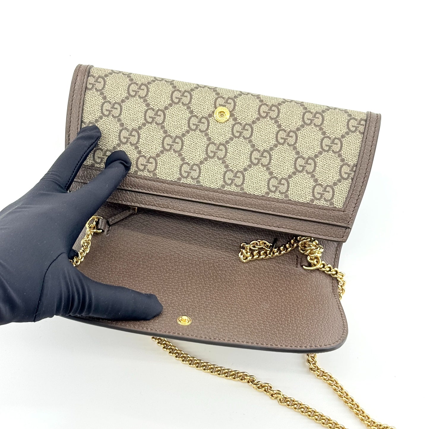Gucci - Blondie Chain Wallet - GG Supreme canvas with leather trim - Beige and Brown - (mini)