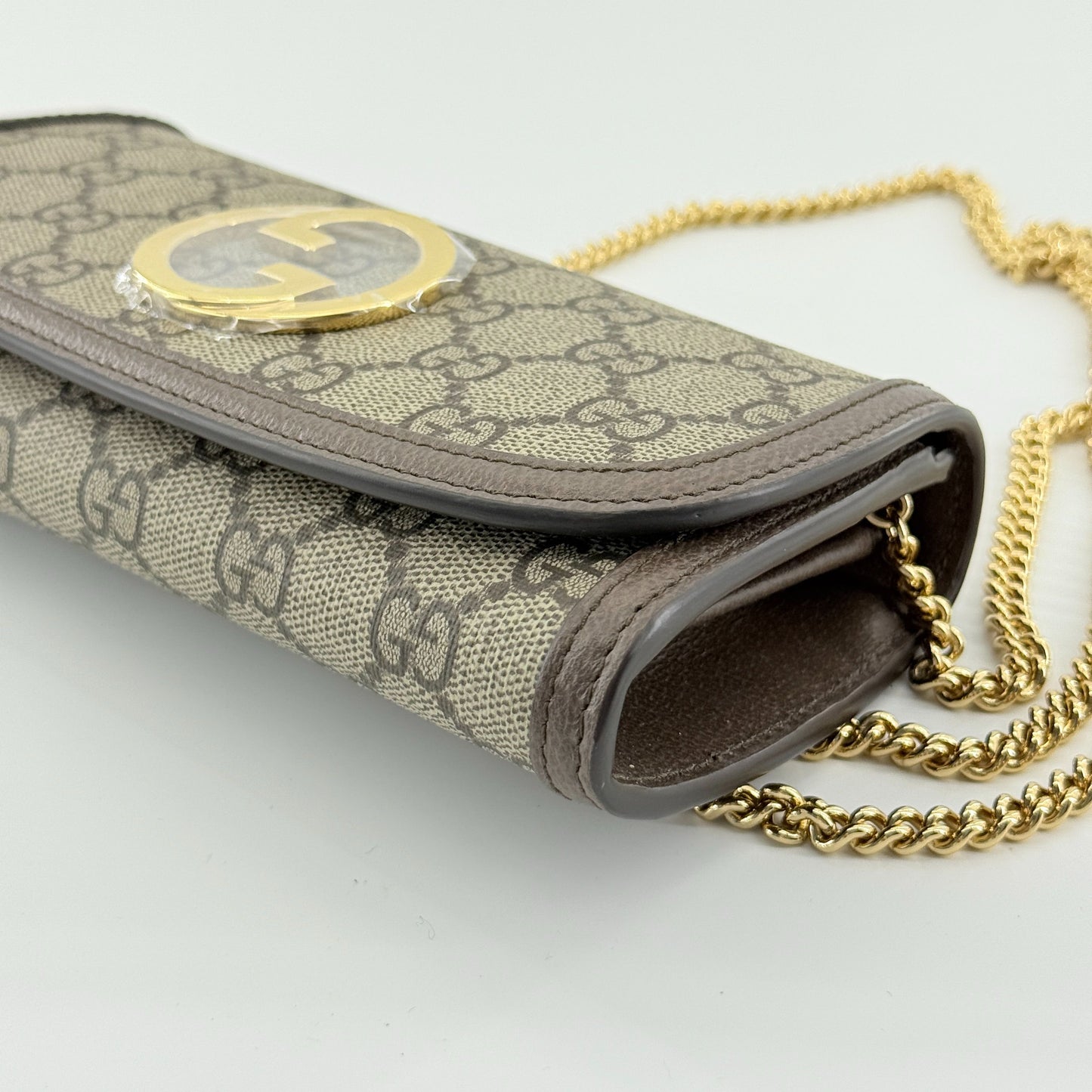 Gucci - Blondie Chain Wallet - GG Supreme canvas with leather trim - Beige and Brown - (mini)