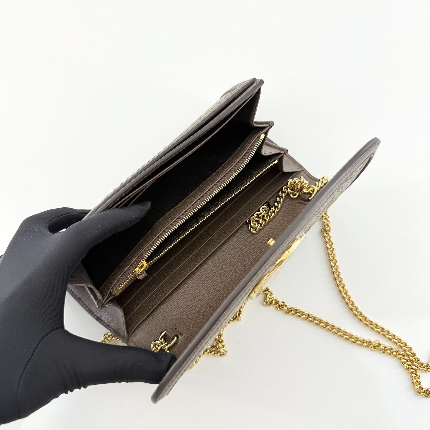 Gucci - Blondie Chain Wallet - GG Supreme canvas with leather trim - Beige and Brown - (mini)