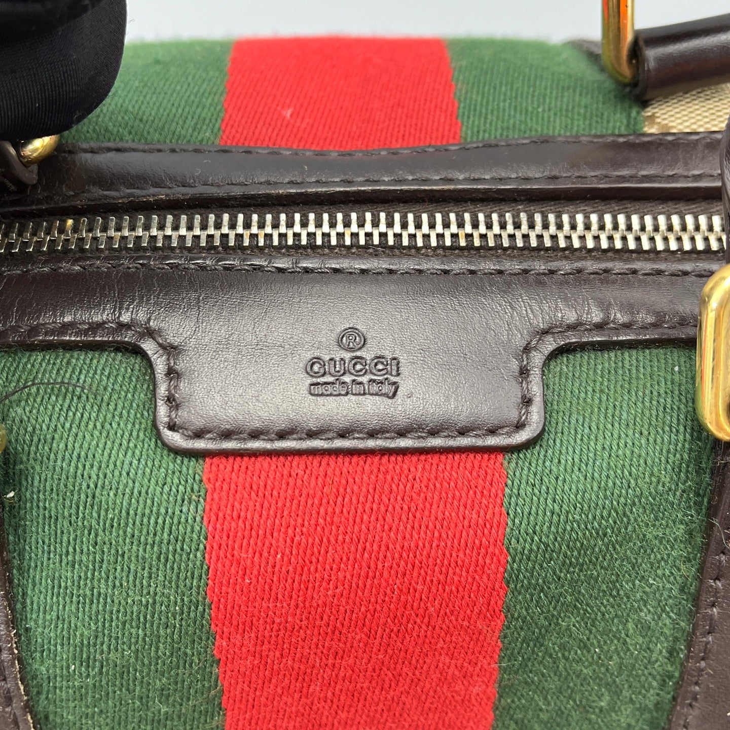 Gucci - Boston Bag - GG Monogram Canvas with Leather trim - Beige and Brown with Red and Green accents - (mini)