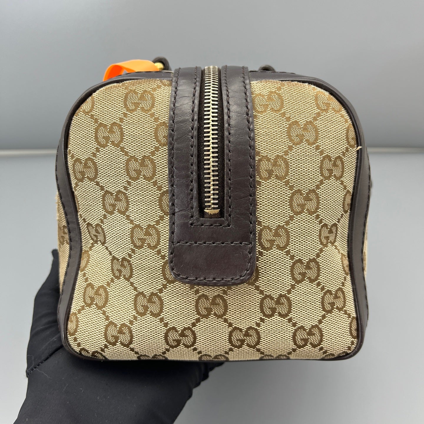 Gucci - Boston Bag - GG Monogram Canvas with Leather trim - Beige and Brown with Red and Green accents - (mini)