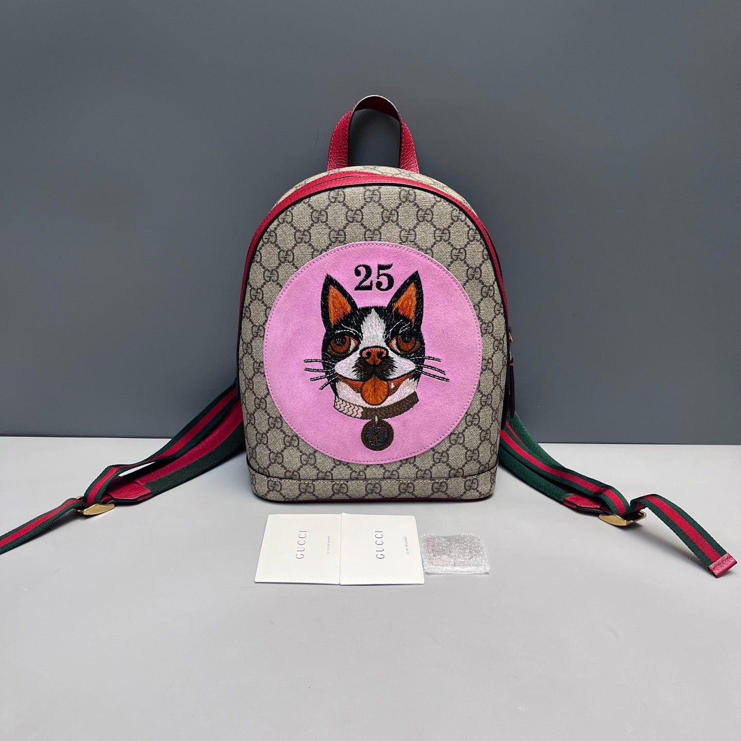 Gucci - Boston Terrier Embroidery Monogram Canvas Backpack - Canvas - Beige - (Medium)