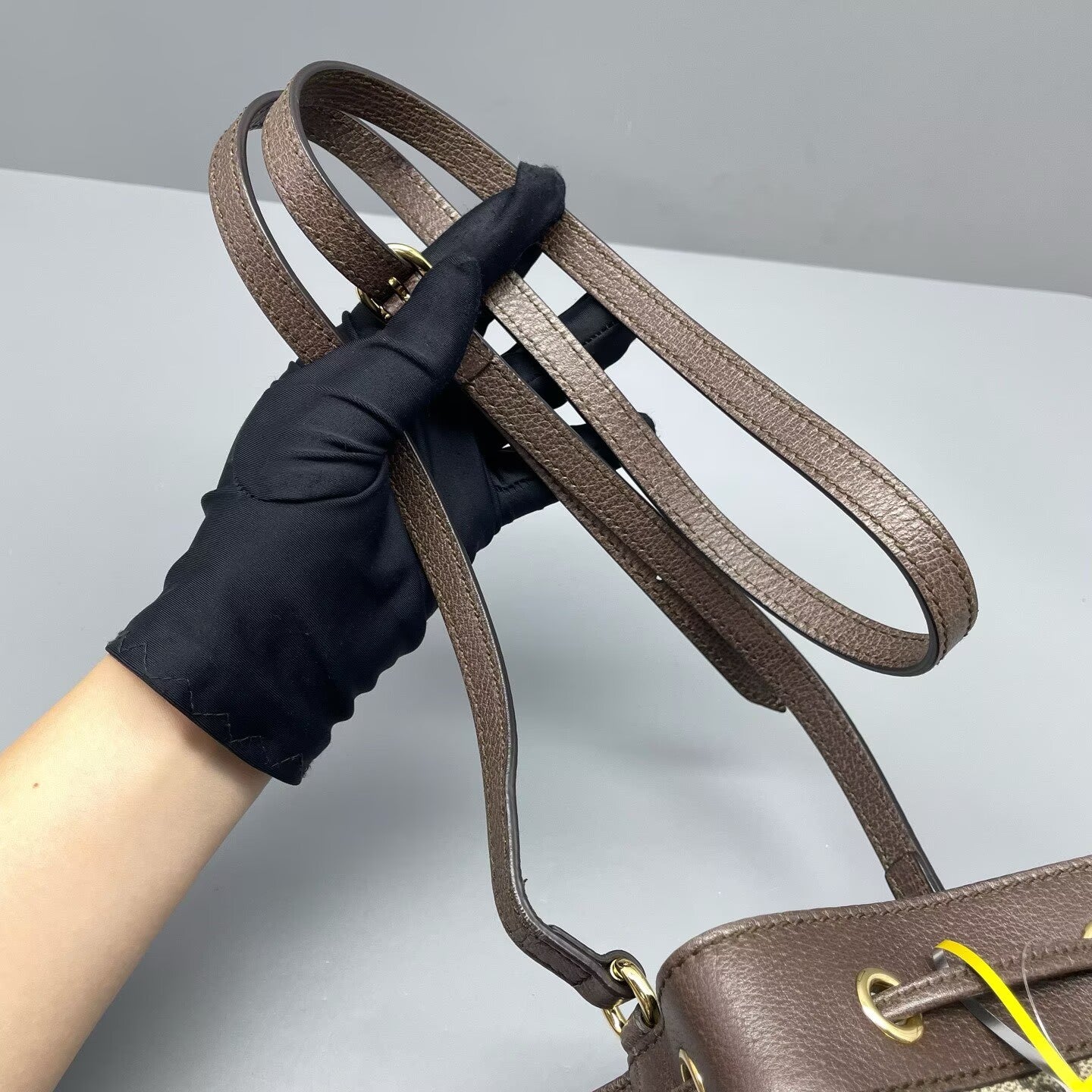 Gucci - Bucket bag - GG Supreme canvas with leather trim - Ebony (Brown) with red and green Web stripe - (mini)