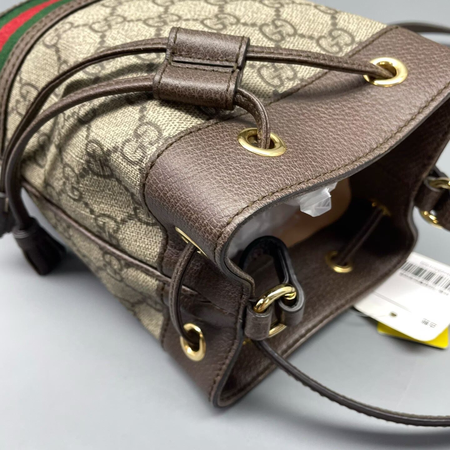 Gucci - Bucket bag - GG Supreme canvas with leather trim - Ebony (Brown) with red and green Web stripe - (mini)