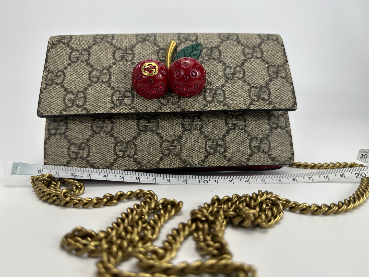 Gucci - Cherry WOC - GG Supreme canvas with leather trim - Beige and Ebony with Red accents - (mini)